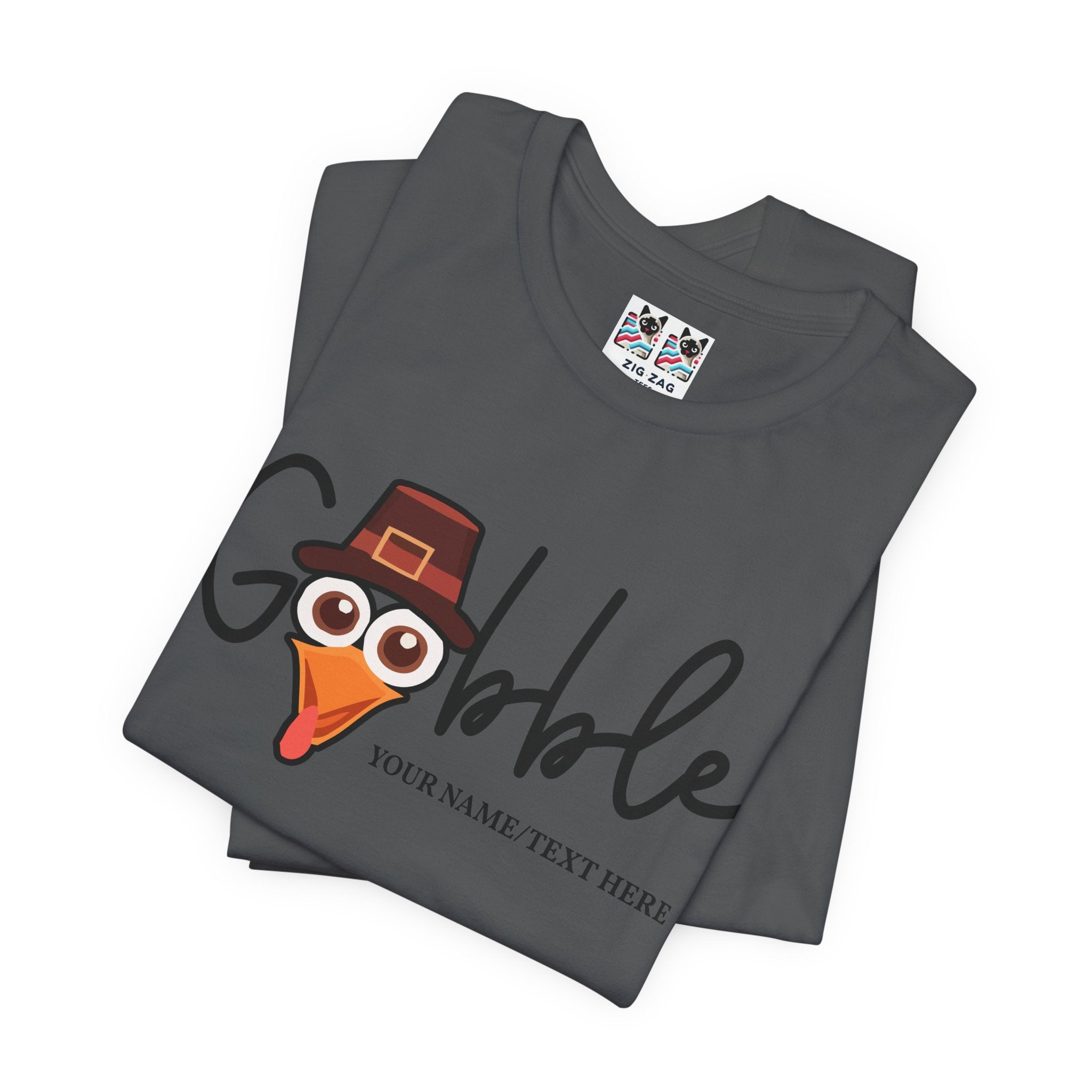Custom T-Shirt - Gobble Turkey Head Cursive T-Shirt