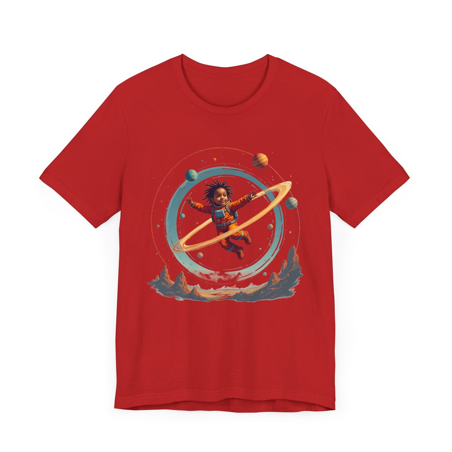 Toddler Flying in Spacesuit with Revolving Planets Space Adventure Graphic T-Shirt