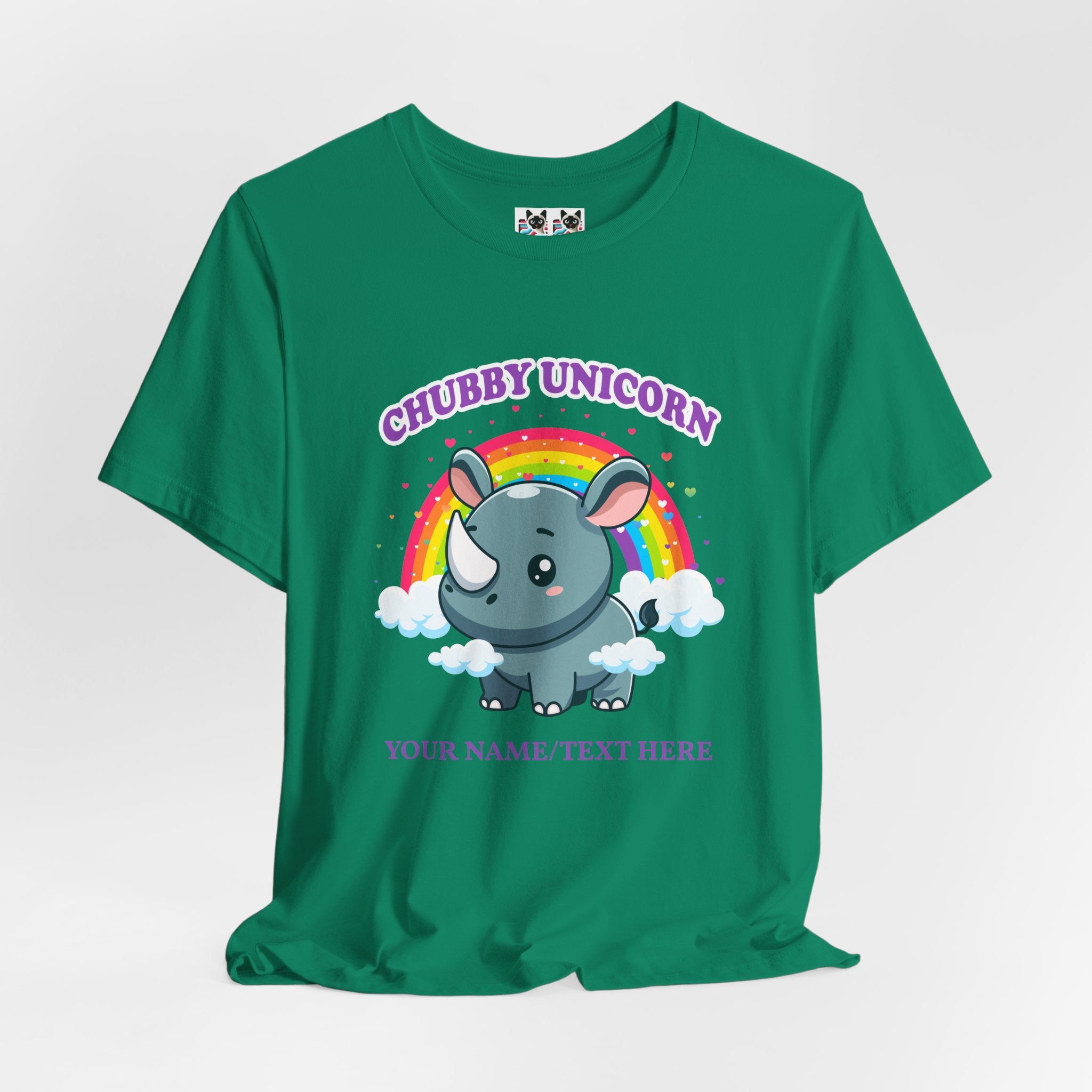 Custom T-Shirt - Chubby Unicorn T-Shirt – Cute Cartoon Rhino with Rainbow Graphic Tee