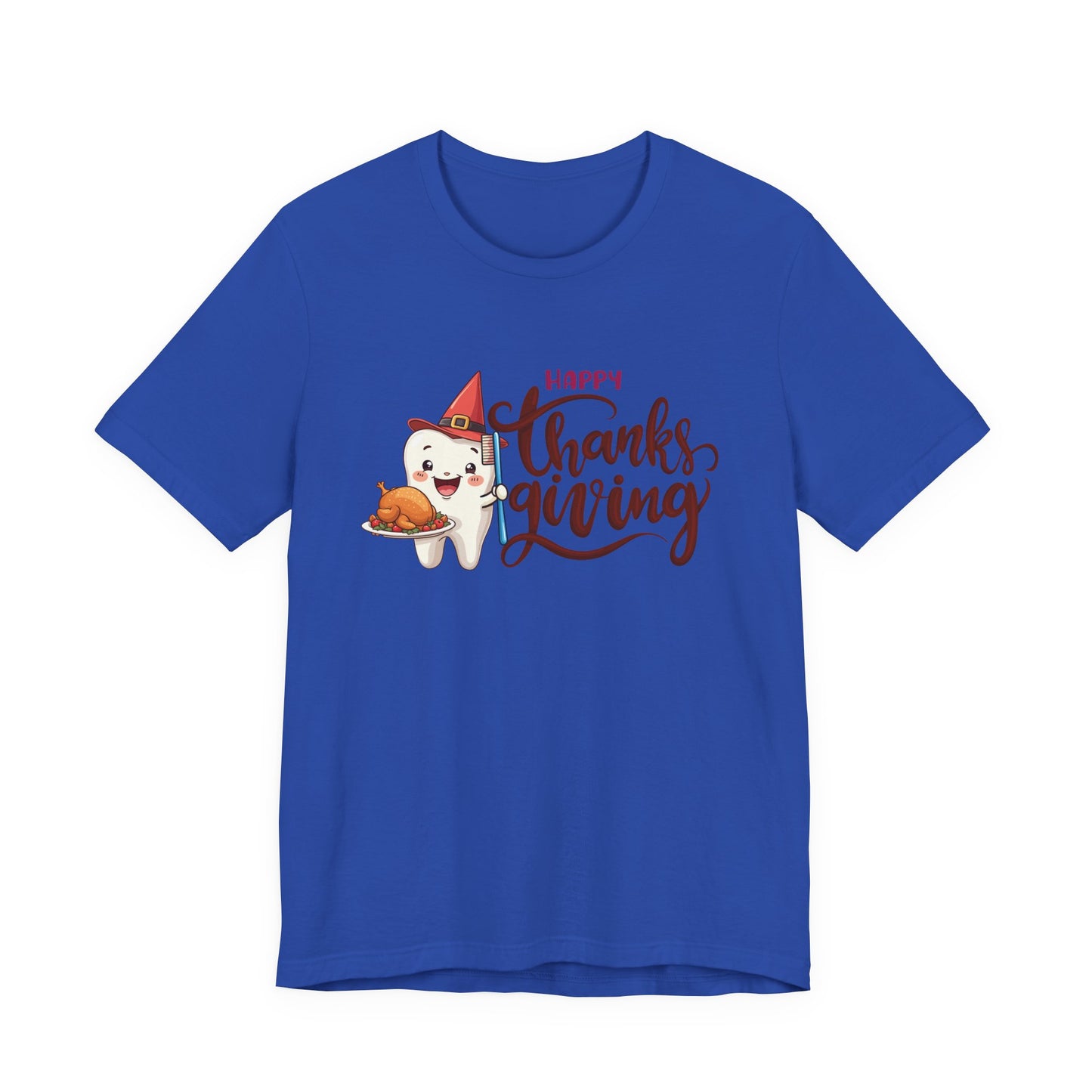 Happy Thanksgiving Dental T Shirt Smiling Tooth with Turkey Plate, Toothbrush, and a Cap