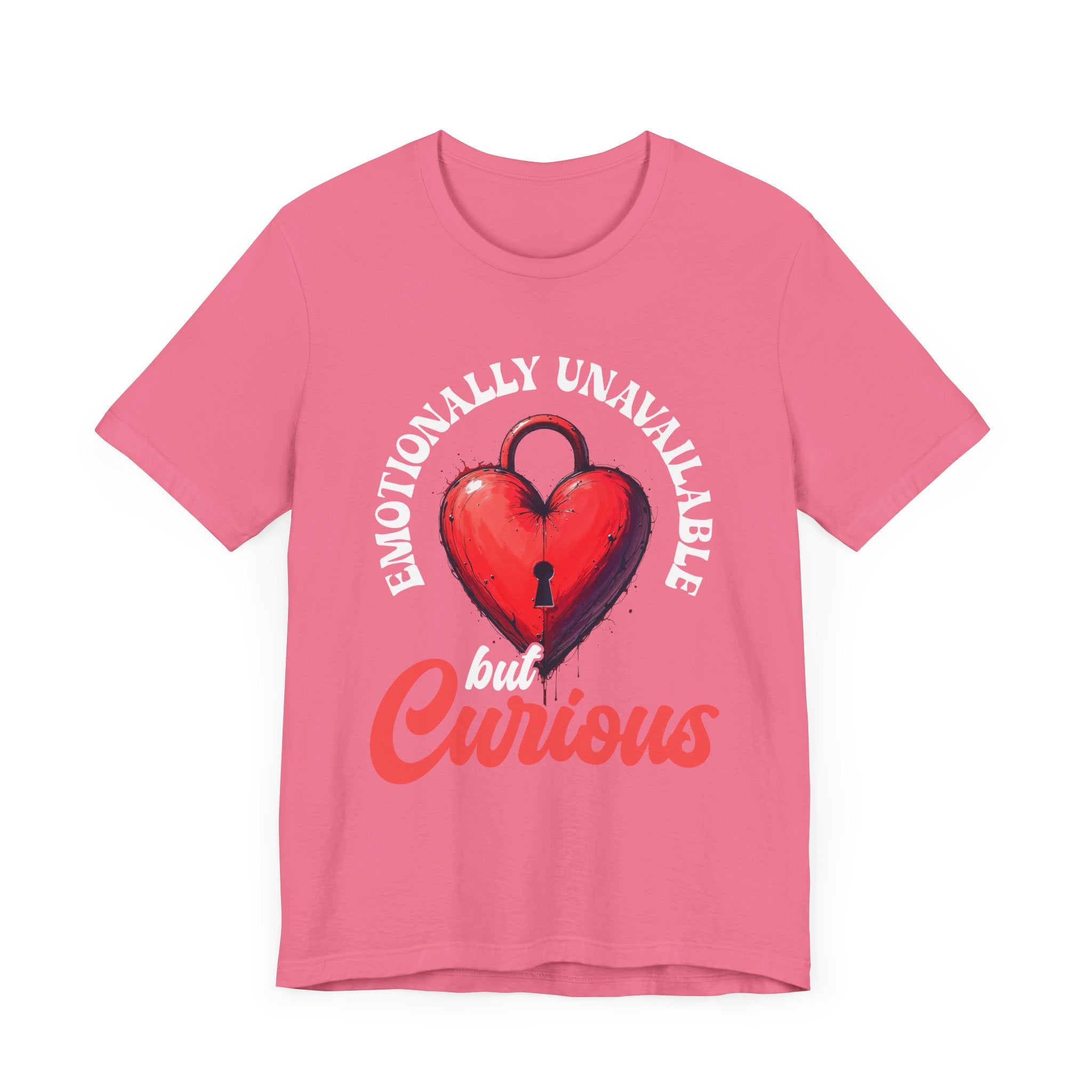 Emotionally Unavailable But Curious – Red Heart Lock Graphic T-Shirt
