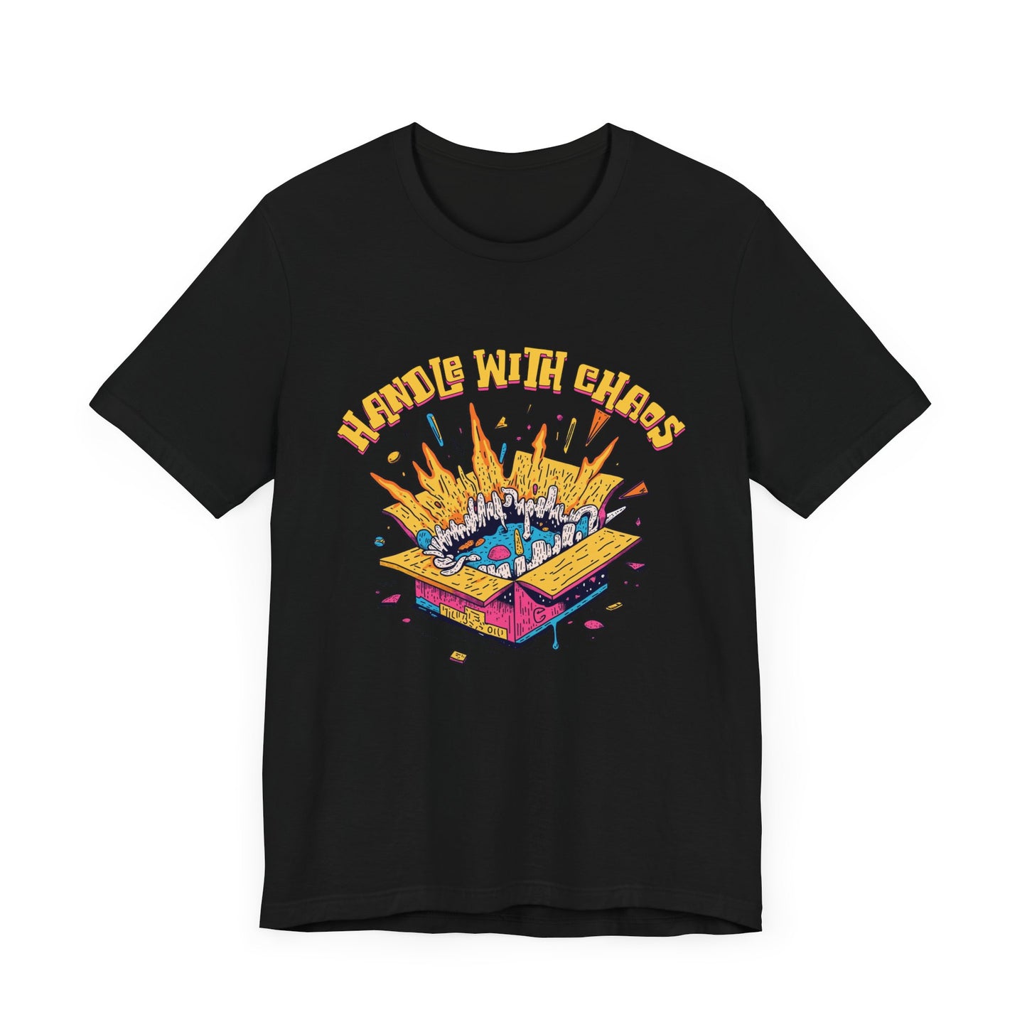 Handle With Chaos – Vibrant Colorful Box Embracing life’s Wild Moments Graphic T-Shirt