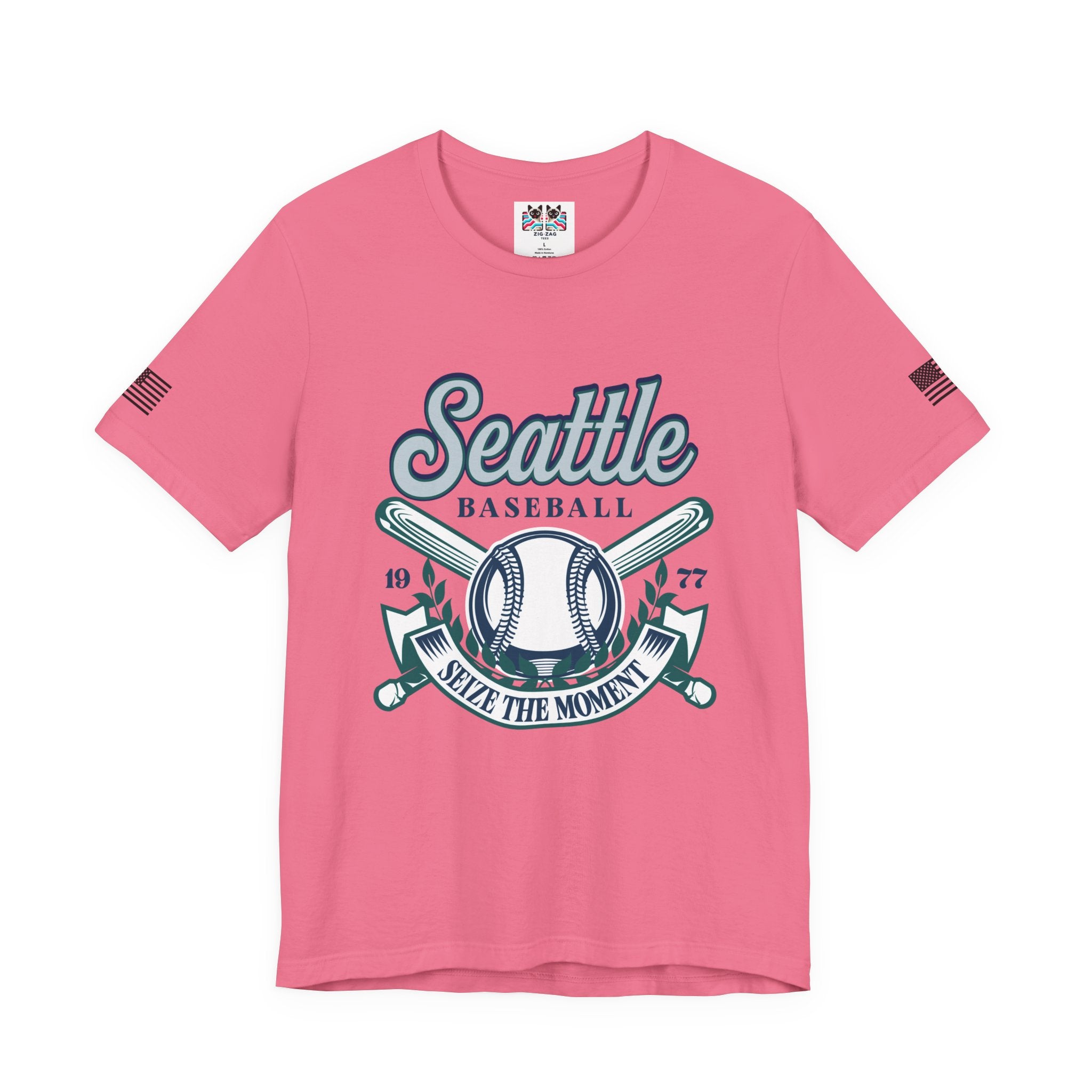 Seattle Baseball 1977 Seize the Moment Retro Crest Graphic T-Shirt | Seattle Mariners Inspired Fan Tee | Baseball Gift