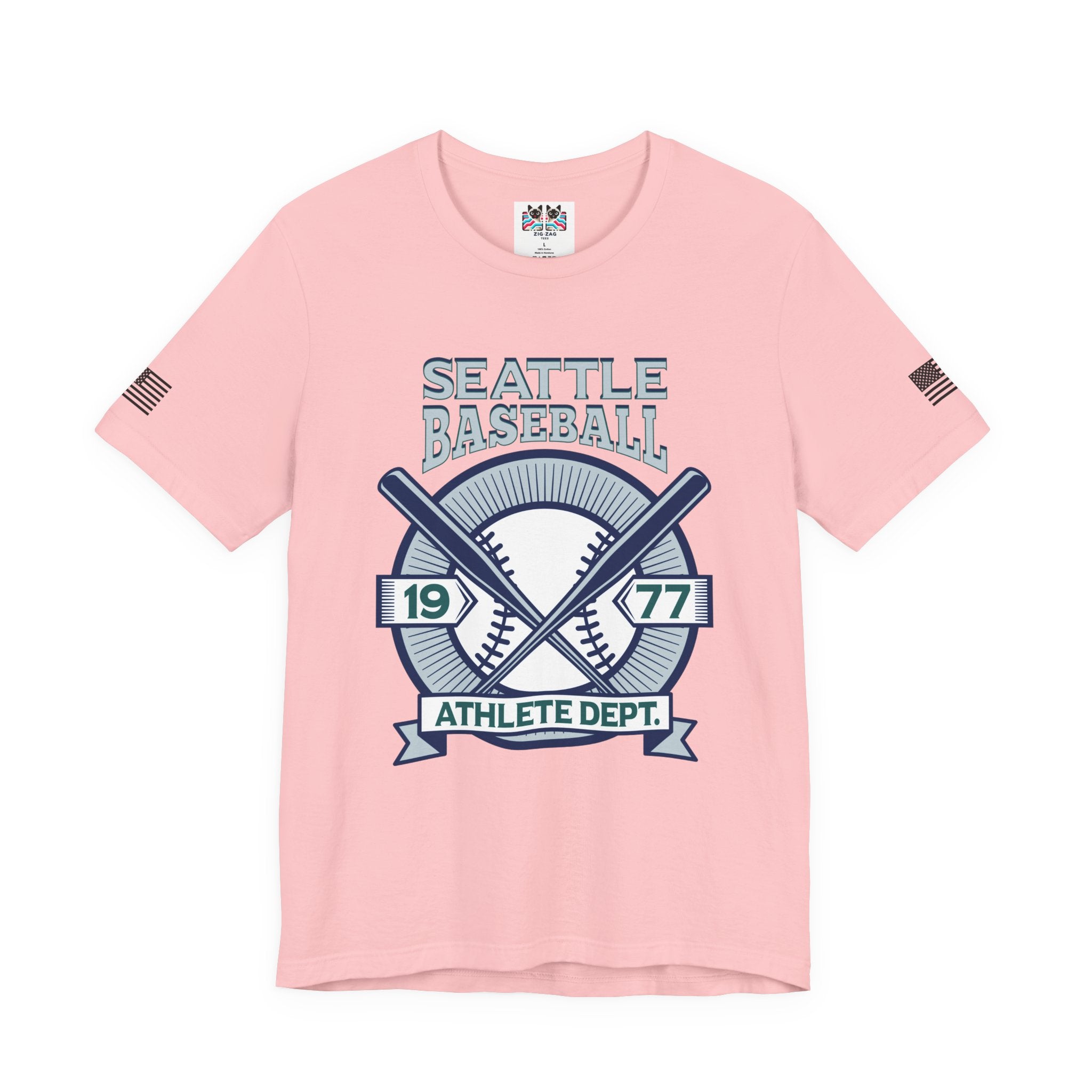 Seattle Baseball 1977 Athlete Dept. Crossed Bats Crest T-Shirt | Seattle Baseball Fan Tee | Retro Sports Graphic Shirt