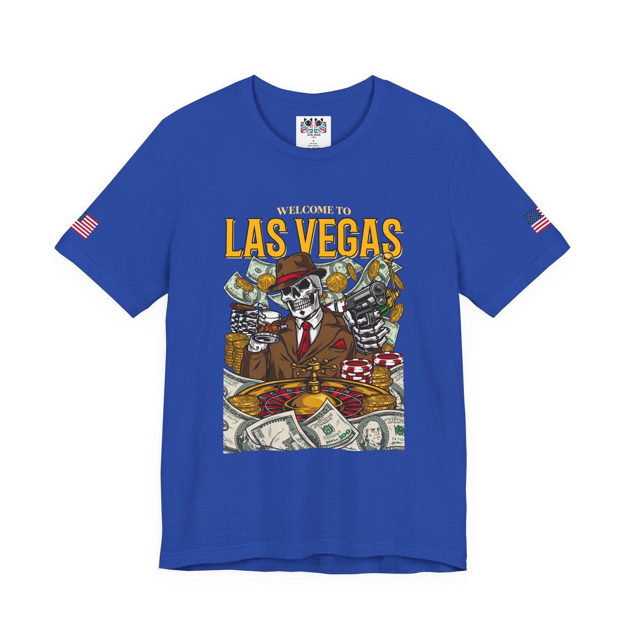 Welcome to Las Vegas Skeleton Gangster T-Shirt – Skull Casino Roulette Graphic Tee