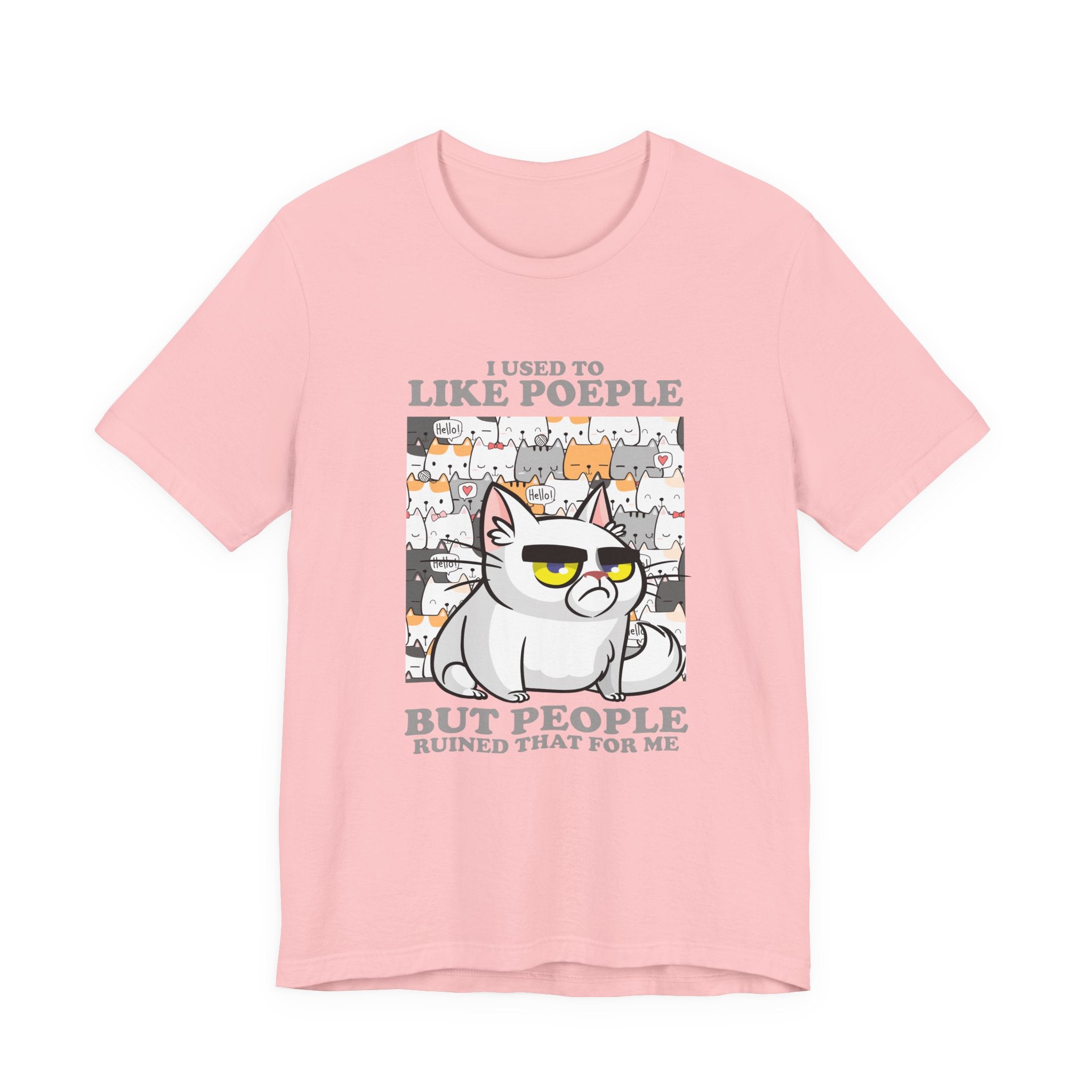 I Used To Like People But People Ruined That For Me T-Shirt – Moody Cat and Cats Background Graphic Tee