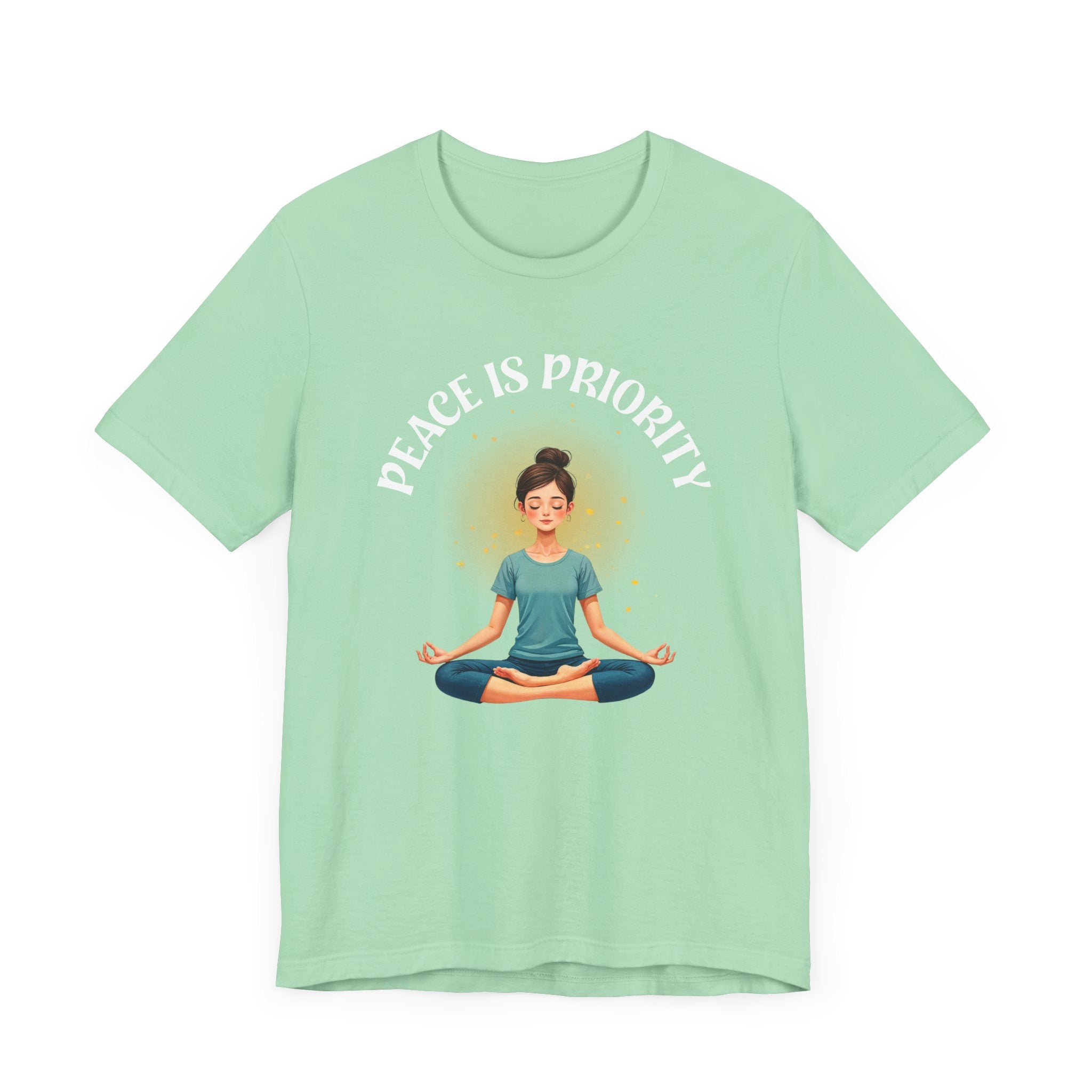 Peace Is Priority – Meditating Woman with Glowing Aura Graphic T-Shirt