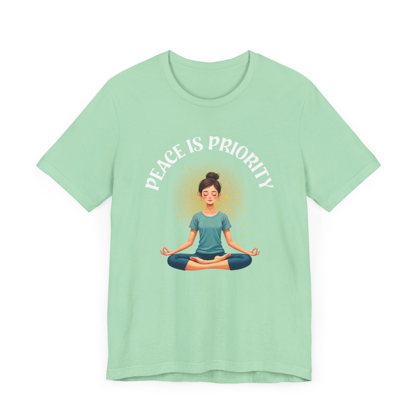 Peace Is Priority – Meditating Woman with Glowing Aura Graphic T-Shirt