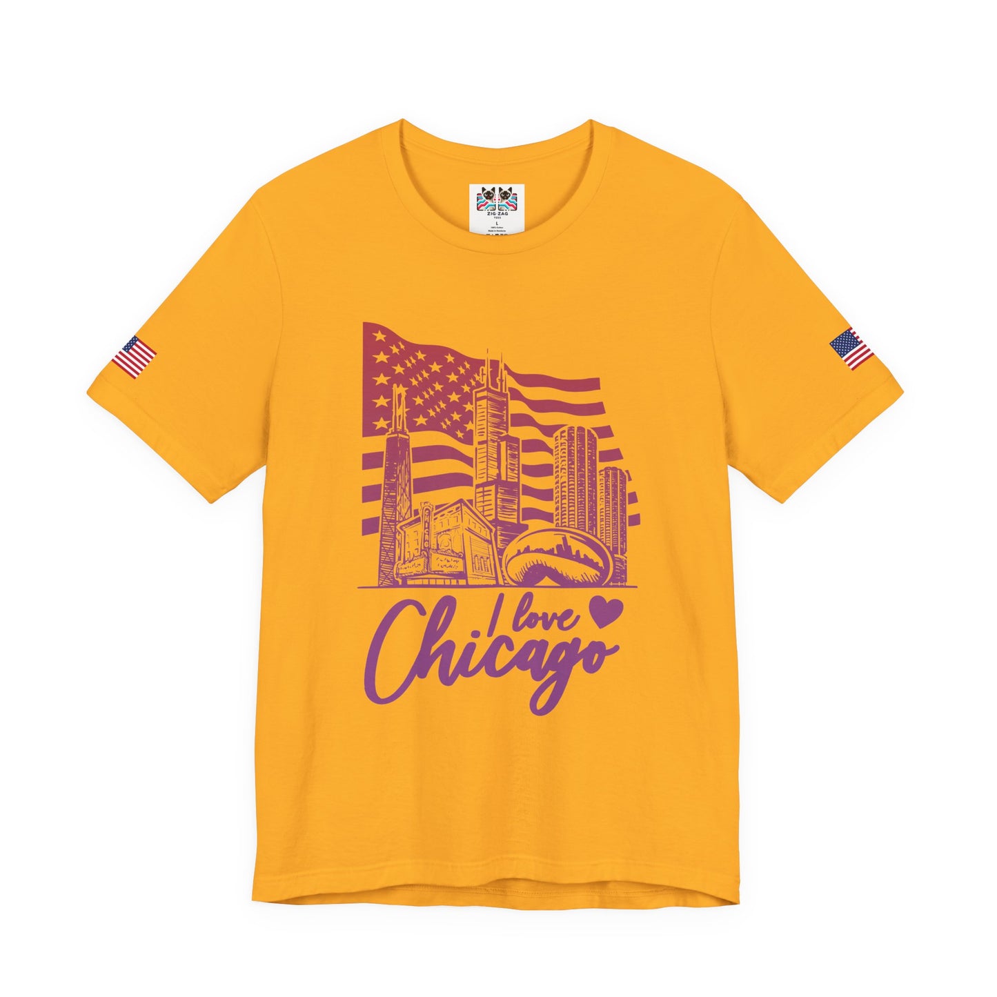 I Love Chicago T-Shirt - Chicago Flag Heart Purple Script Illinois City Pride