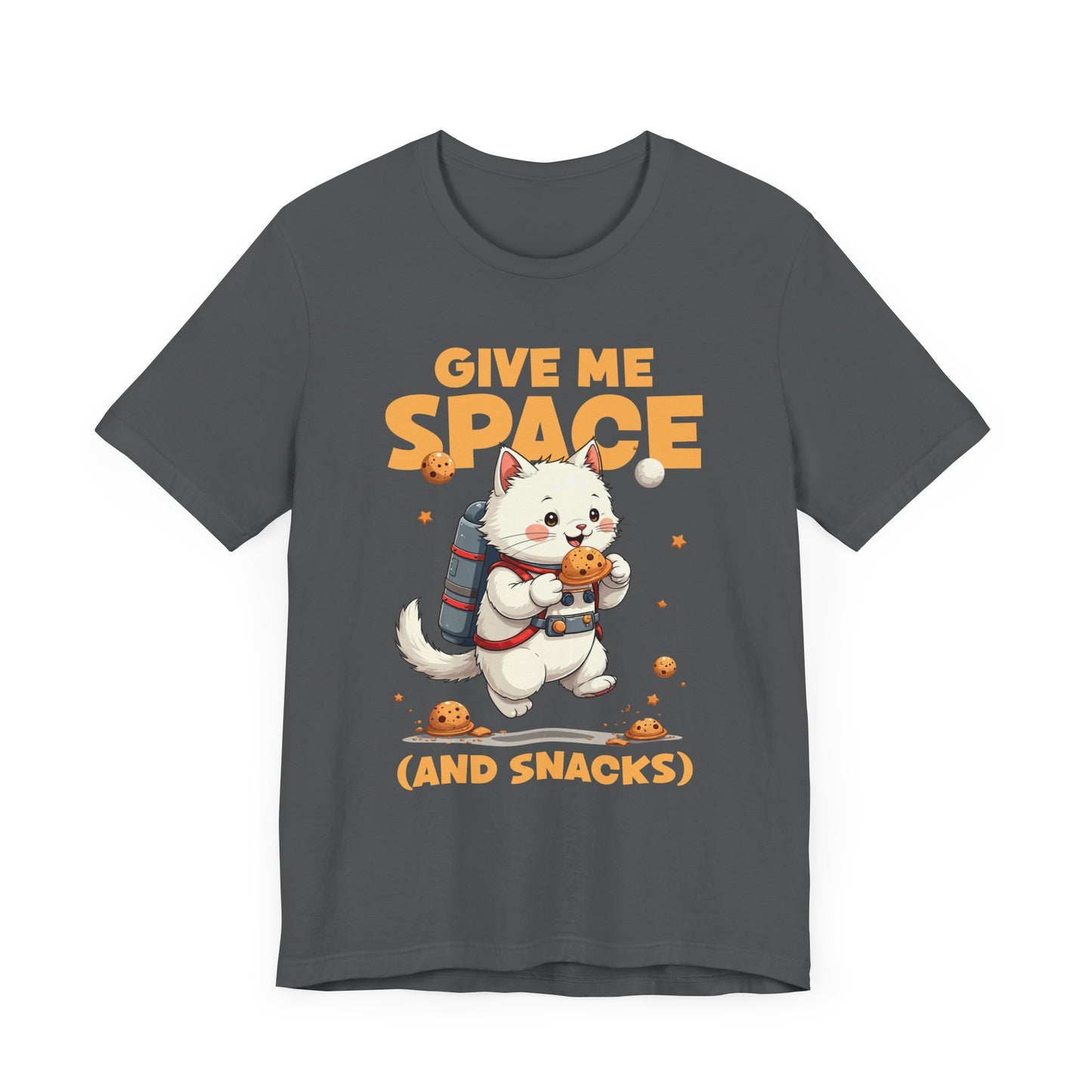 Give Me Space (and Snacks) – Jetpack Cat Walking with Snacks Funny Graphic T-Shirt