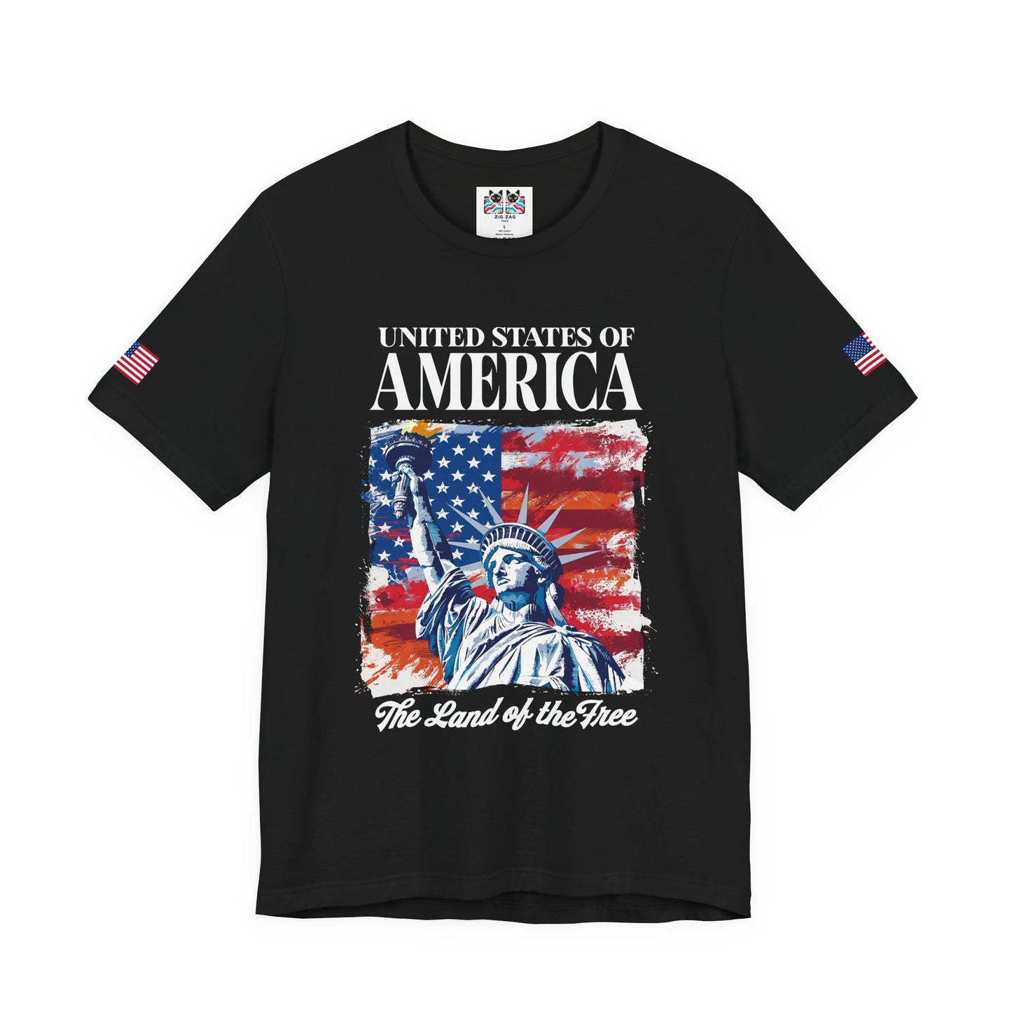 United States of America T-Shirt – Land of the Free Statue of Liberty Patriotic Graphic Tee
