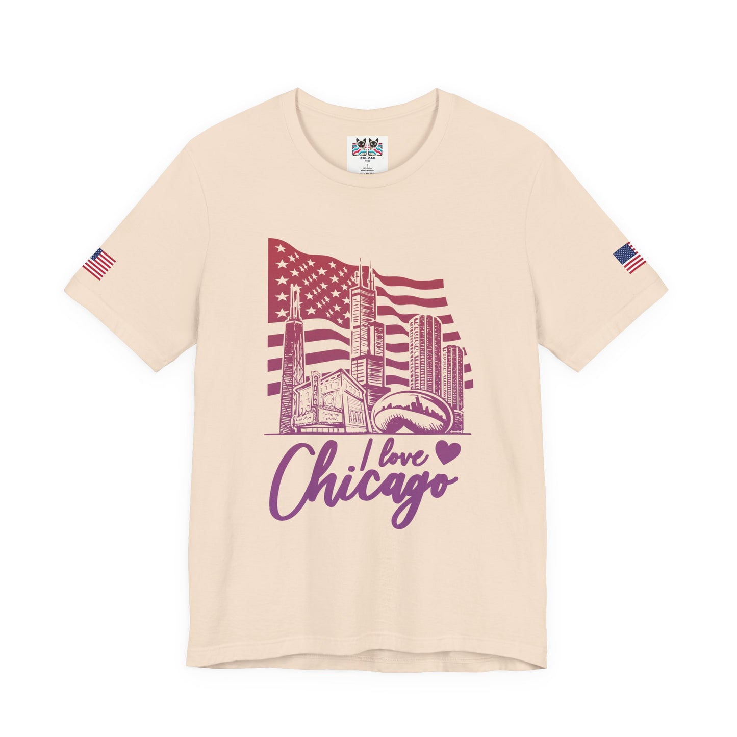 I Love Chicago T-Shirt - Chicago Flag Heart Purple Script Illinois City Pride