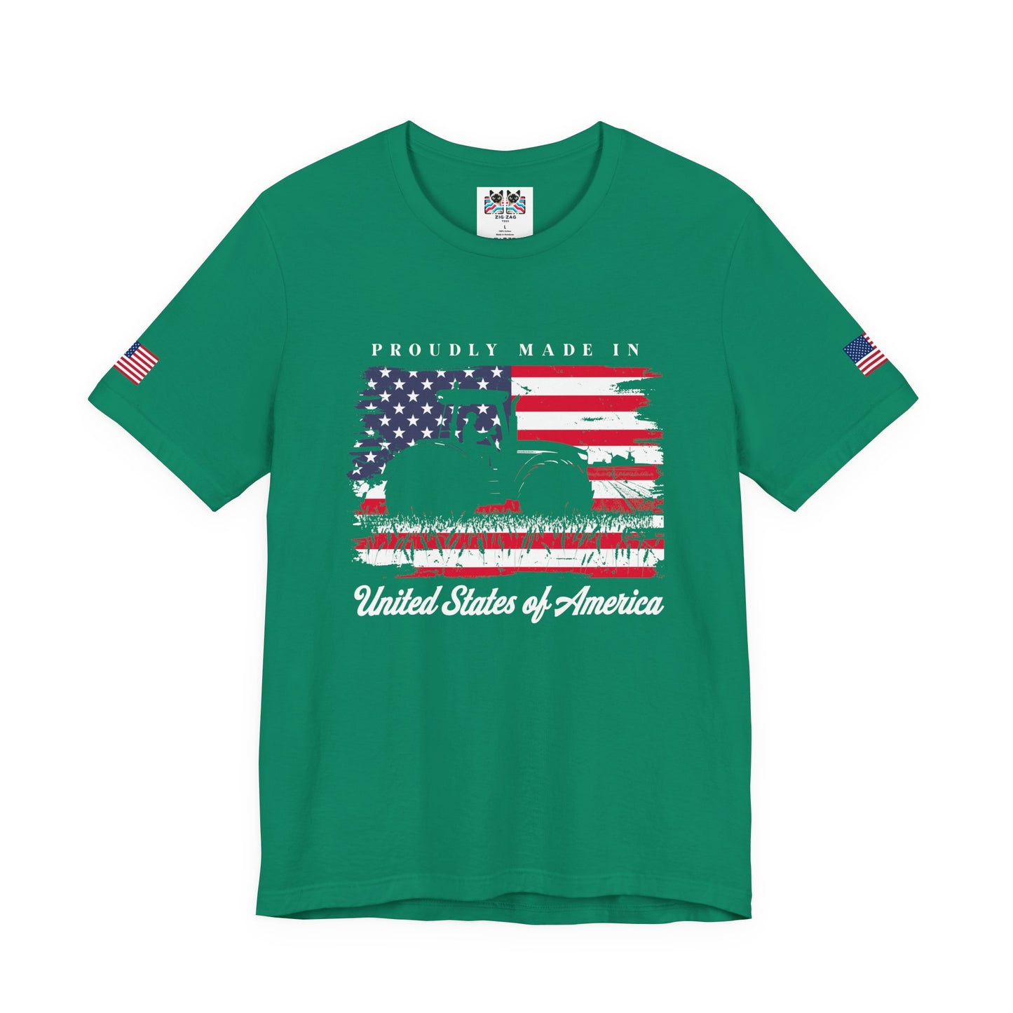Proudly Made in USA T-Shirt – American Farmer Tractor Flag Patriotic Graphic Tee