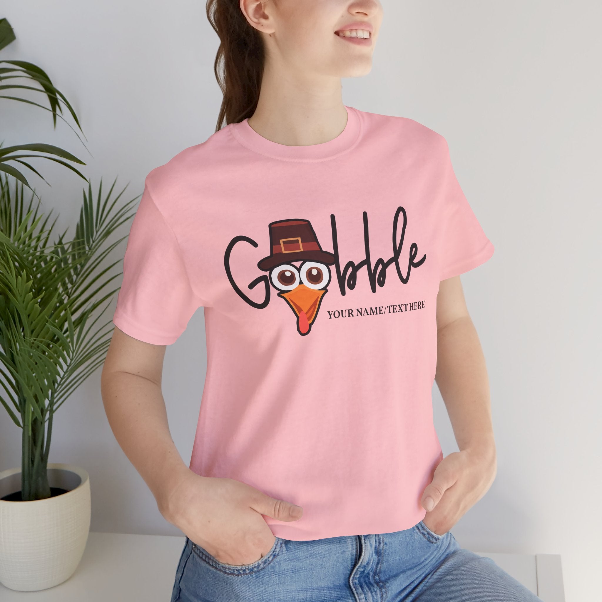 Custom T-Shirt - Gobble Turkey Head Cursive T-Shirt