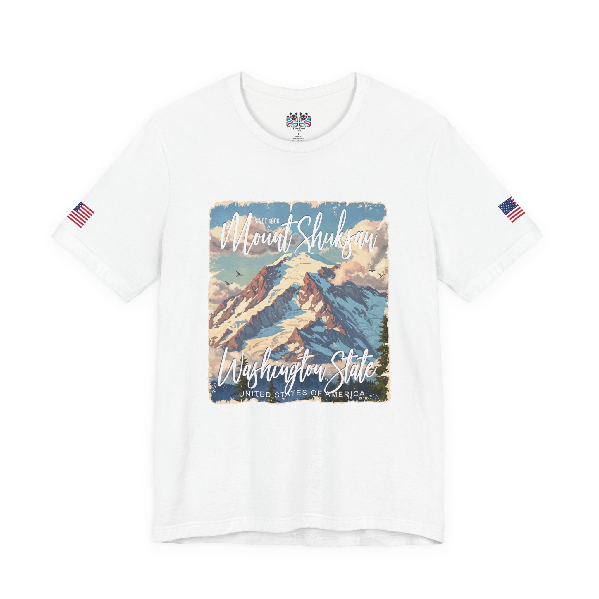 Mount Shuksan Washington State Since 1906 Vintage Travel Poster T-Shirt | North Cascades Hiking Tee | PNW Mountain Shirt