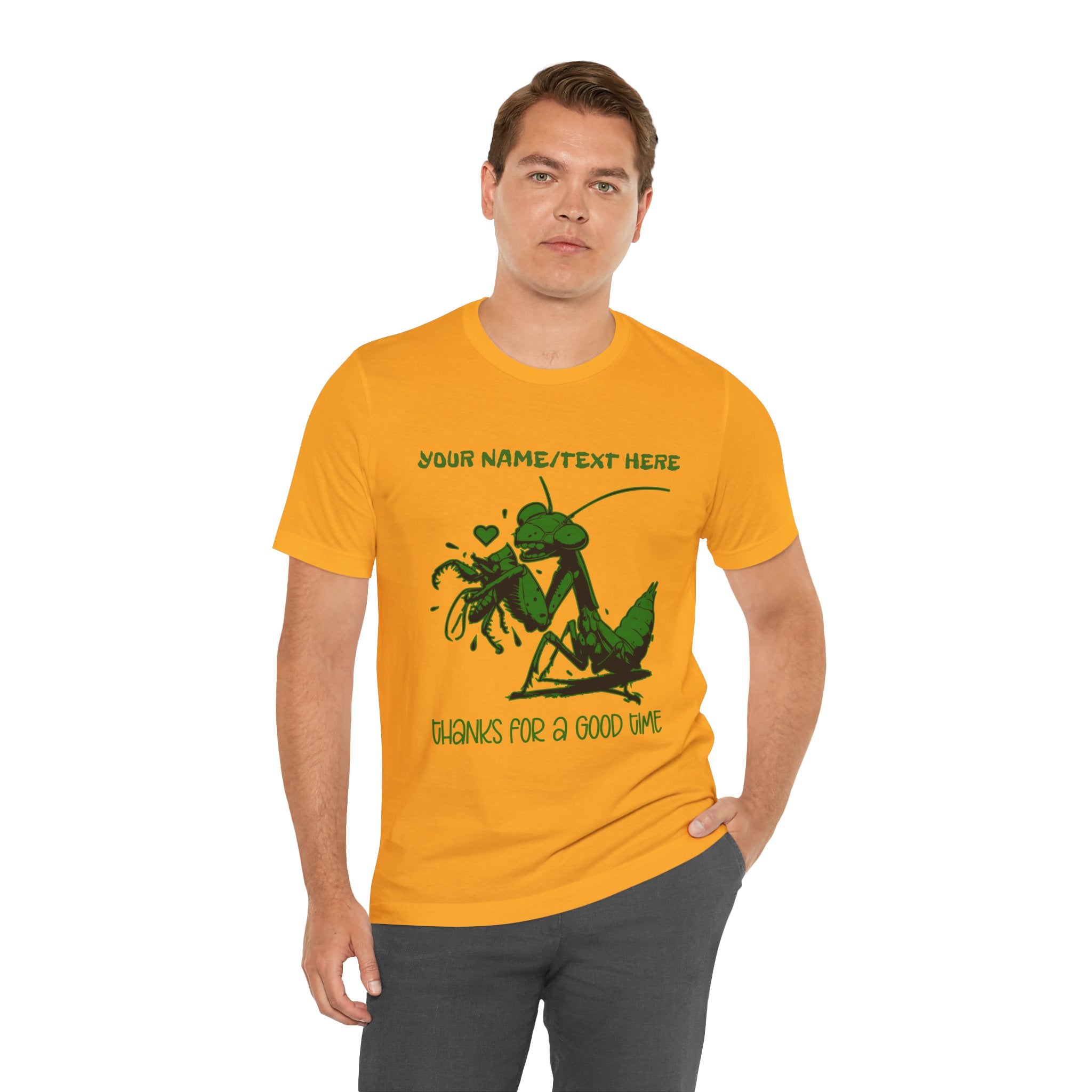 Custom T-Shirt - Thanks for a Good Time T-Shirt – Playful Grasshopper Eating Male Graphic Tee