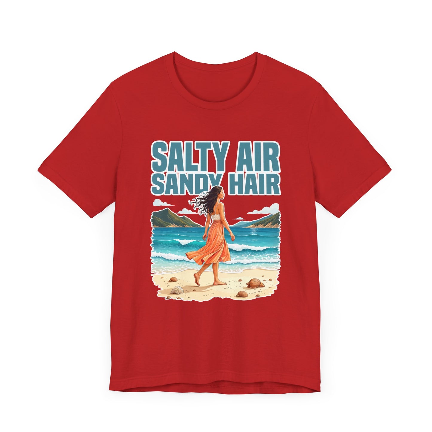 Salty Air Sandy Hair Tee, Beach Babe Shirt, Ocean Mood Graphic Tee, Summer Coastline Top, Coastal Girl Gift Tee