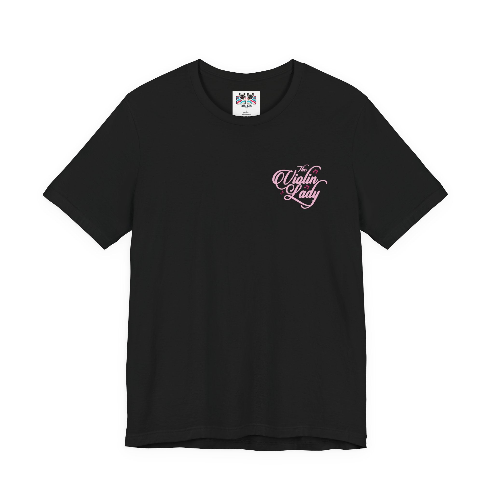 The Violin T-Shirt – Woman in Pink Dress with Flowers and Music Notes