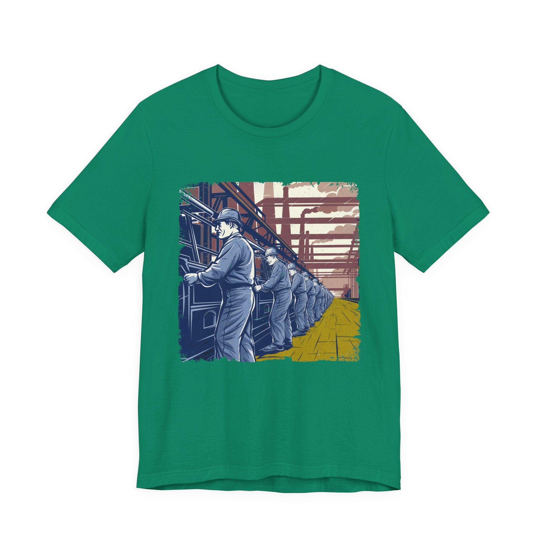 Factory Life, 1800s Edition Tshirt – Assembly Line Workers and Historic Factory Scene