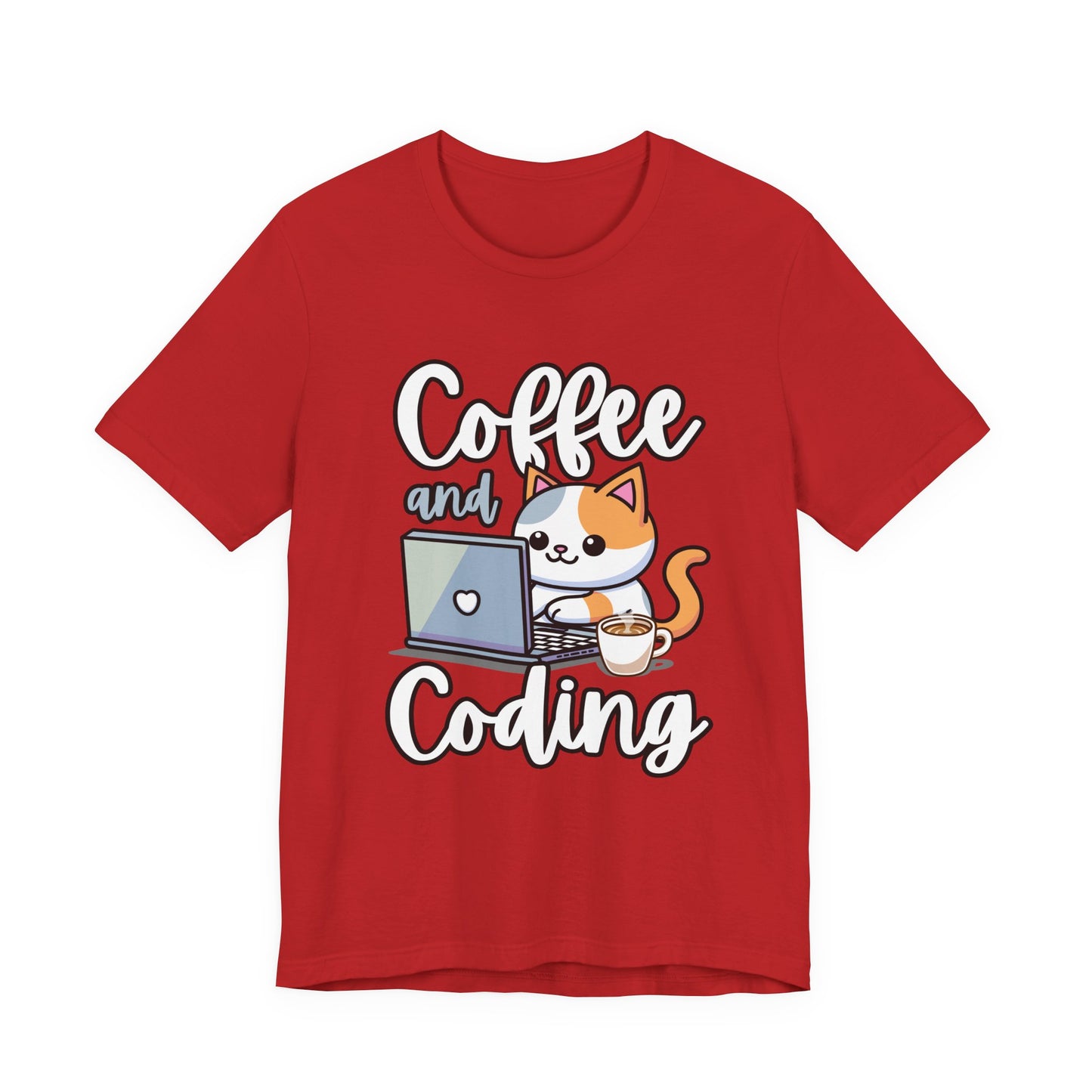 Coffee and Coding Cat Laptop Tshirt – Purrfect for Programmers