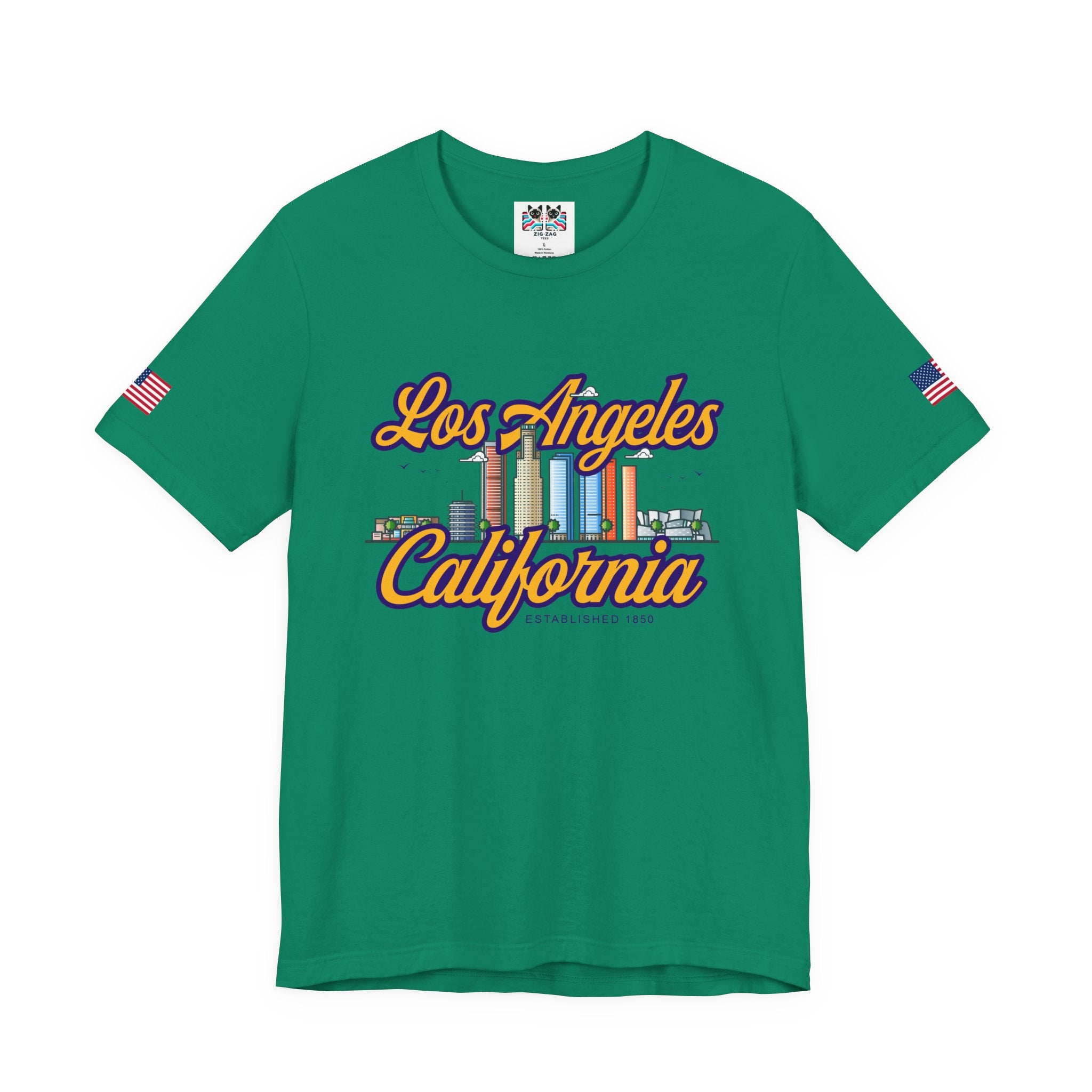 Los Angeles California Established 1850 T-Shirt – Downtown Skyline Script Graphic Tee