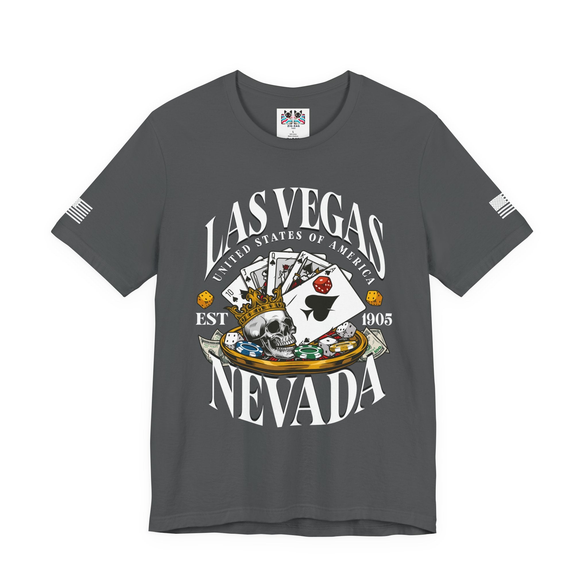 Las Vegas Nevada EST 1905 T-Shirt – Skull Crown Poker Cards Dice Casino Graphic Tee