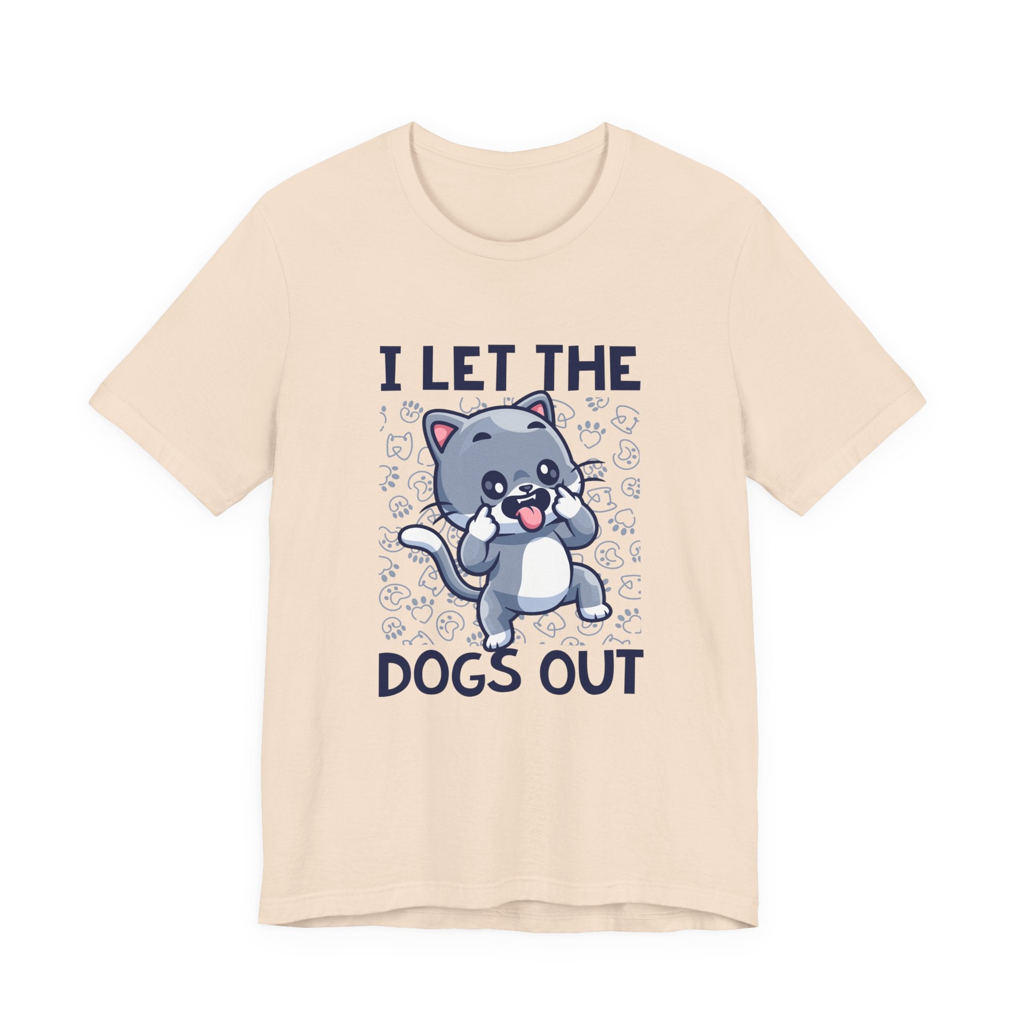 I Let the Dogs Out T-Shirt – Teasing Cat with Paw Prints Graphic Tee