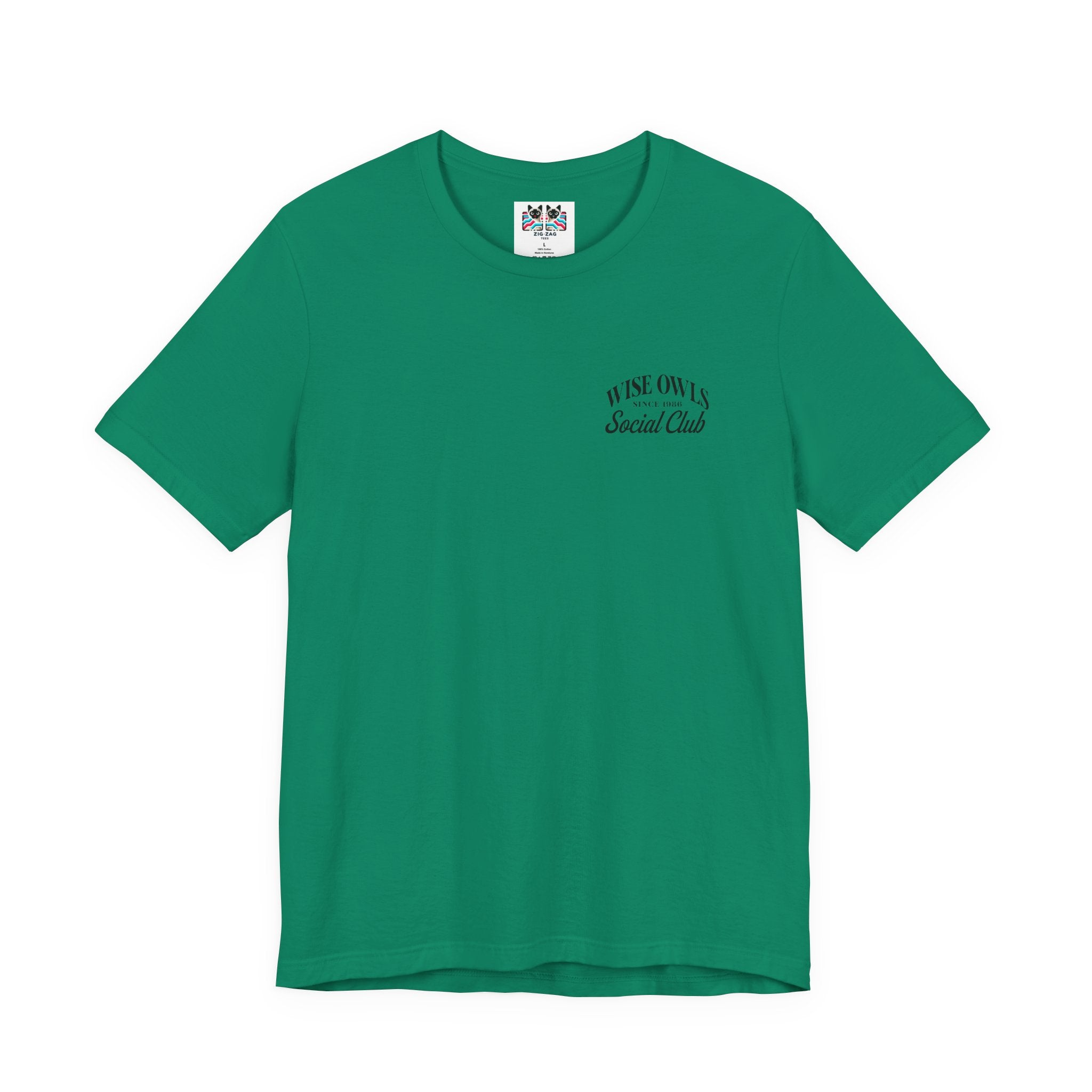 Wise Owl Social Club T-Shirt – Calm Owl on Branch with Empowering Text
