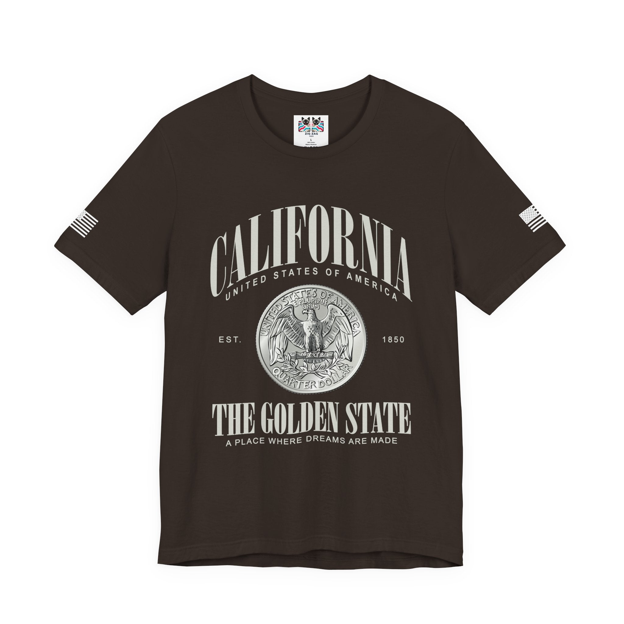 California The Golden State T-Shirt – EST 1850 Quarter Dollar Coin United States of America A Place Where Dreams Are Made Graphic Tee
