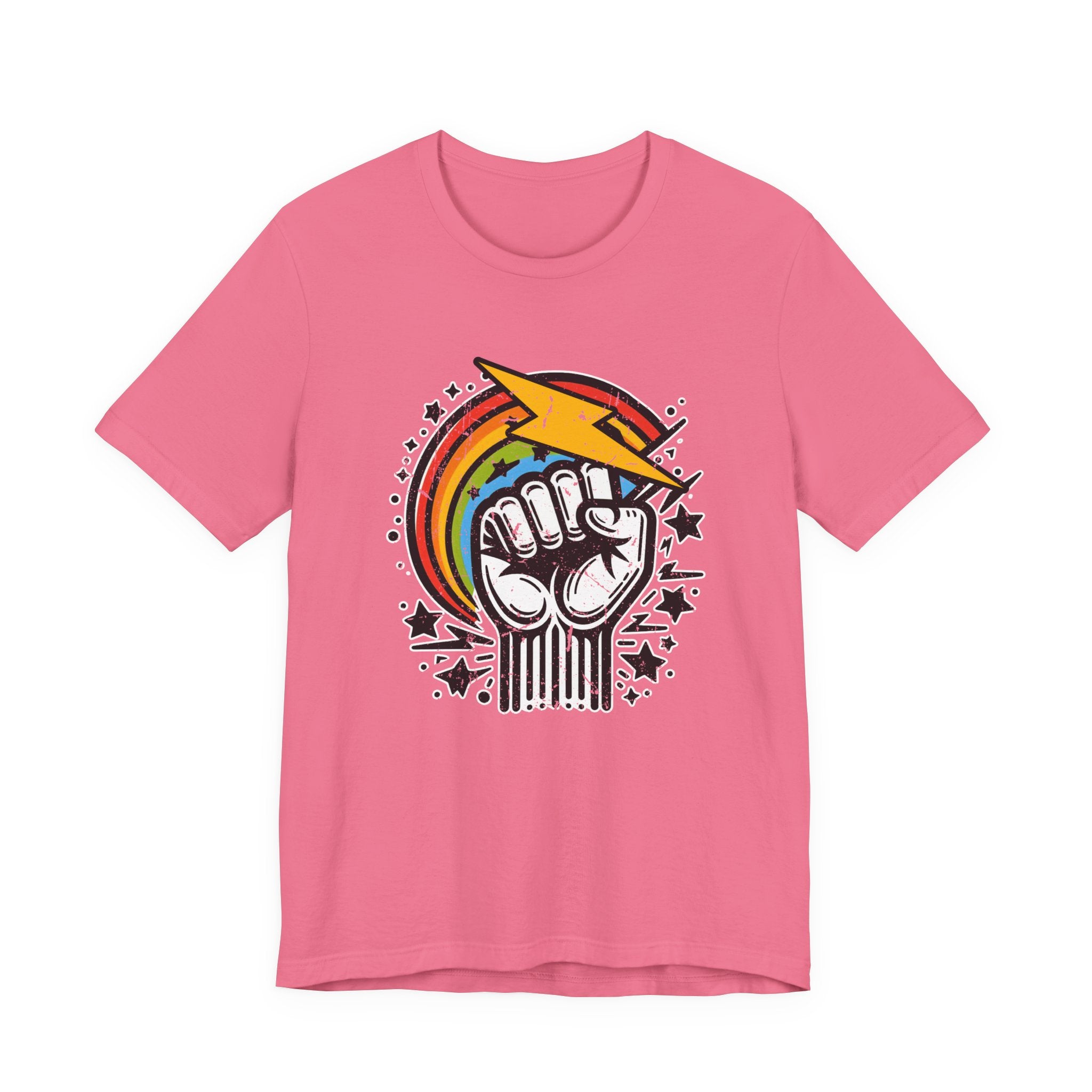 Rainbow Power & Pride – Raised Fist with Lightning Bolt and Rainbow Graphic T-Shirt