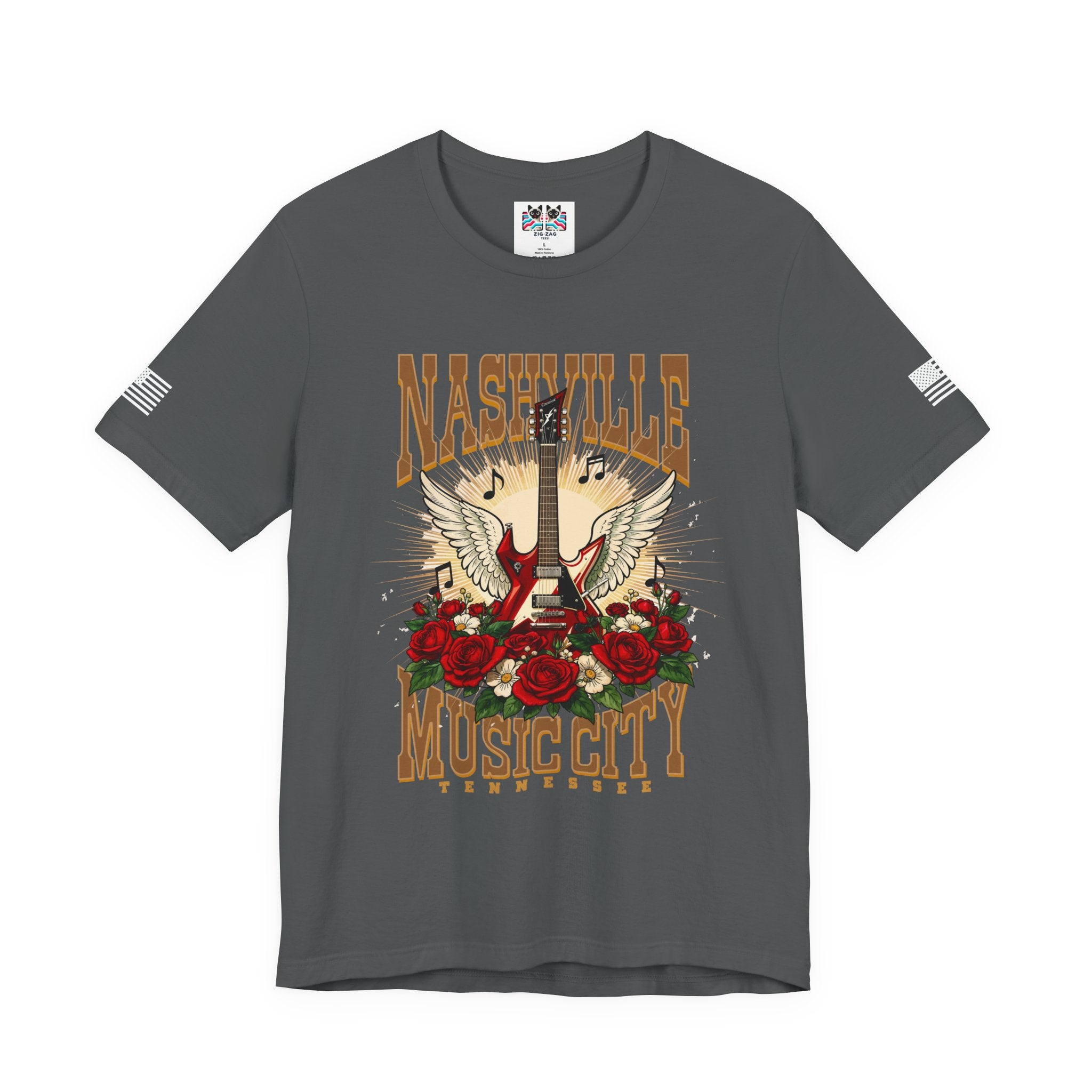 Nashville Music City Tennessee T-Shirt – Winged Electric Guitar Rose Floral Graphic Tee