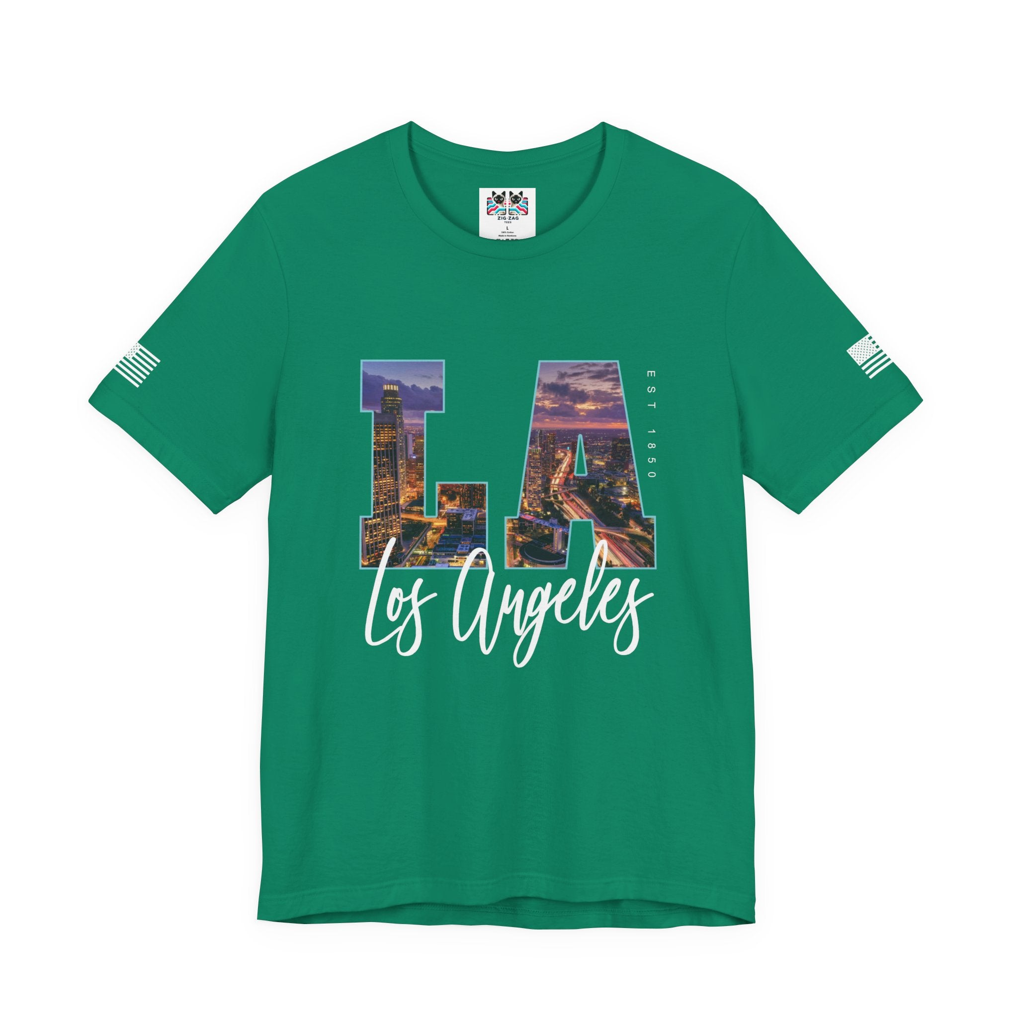 LA Los Angeles EST 1850 T-Shirt – City Night Skyline Photo Monogram Graphic Tee