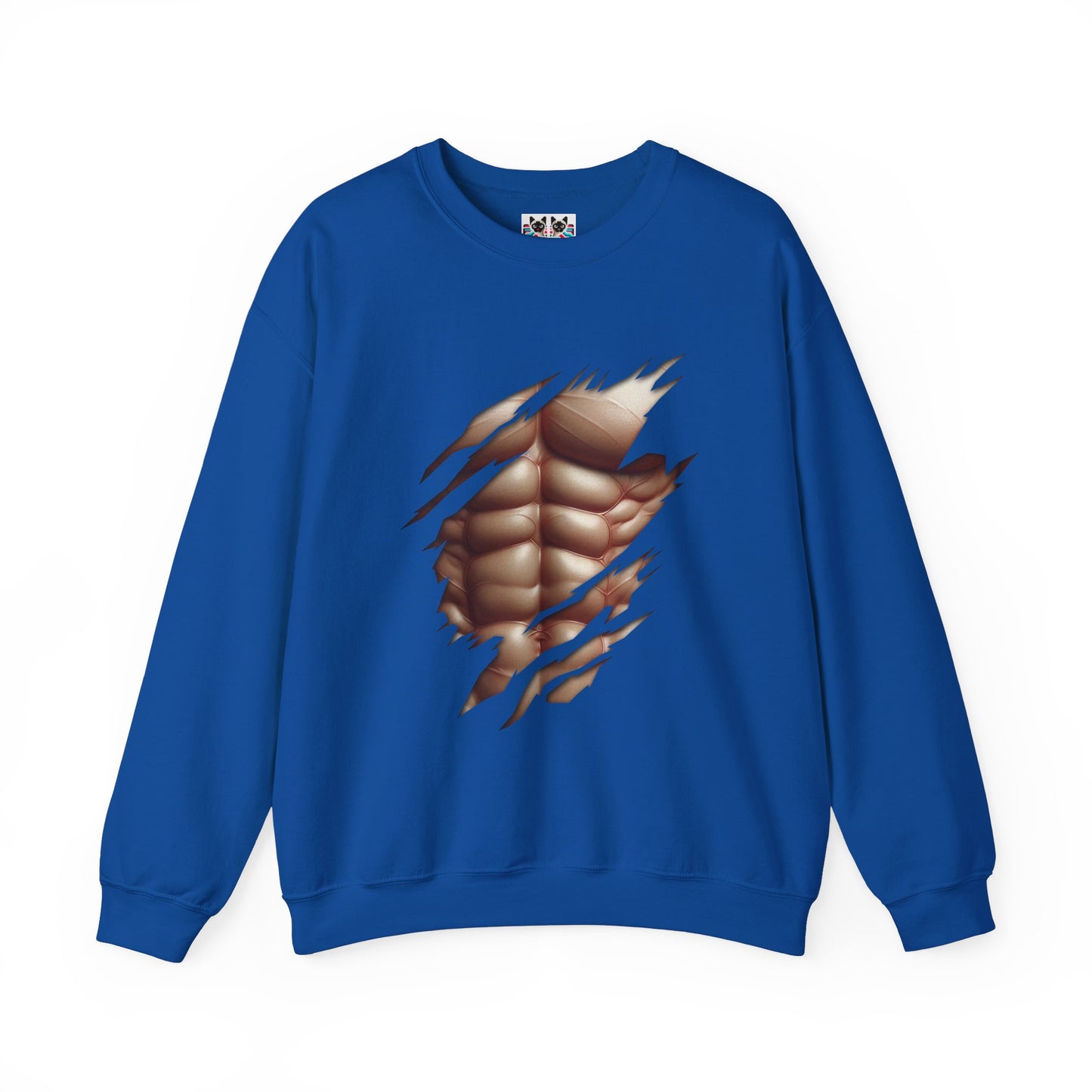 Fake Muscles Ripped Torn Chest - Six Pack Abs Workout Crewneck Sweatshirt