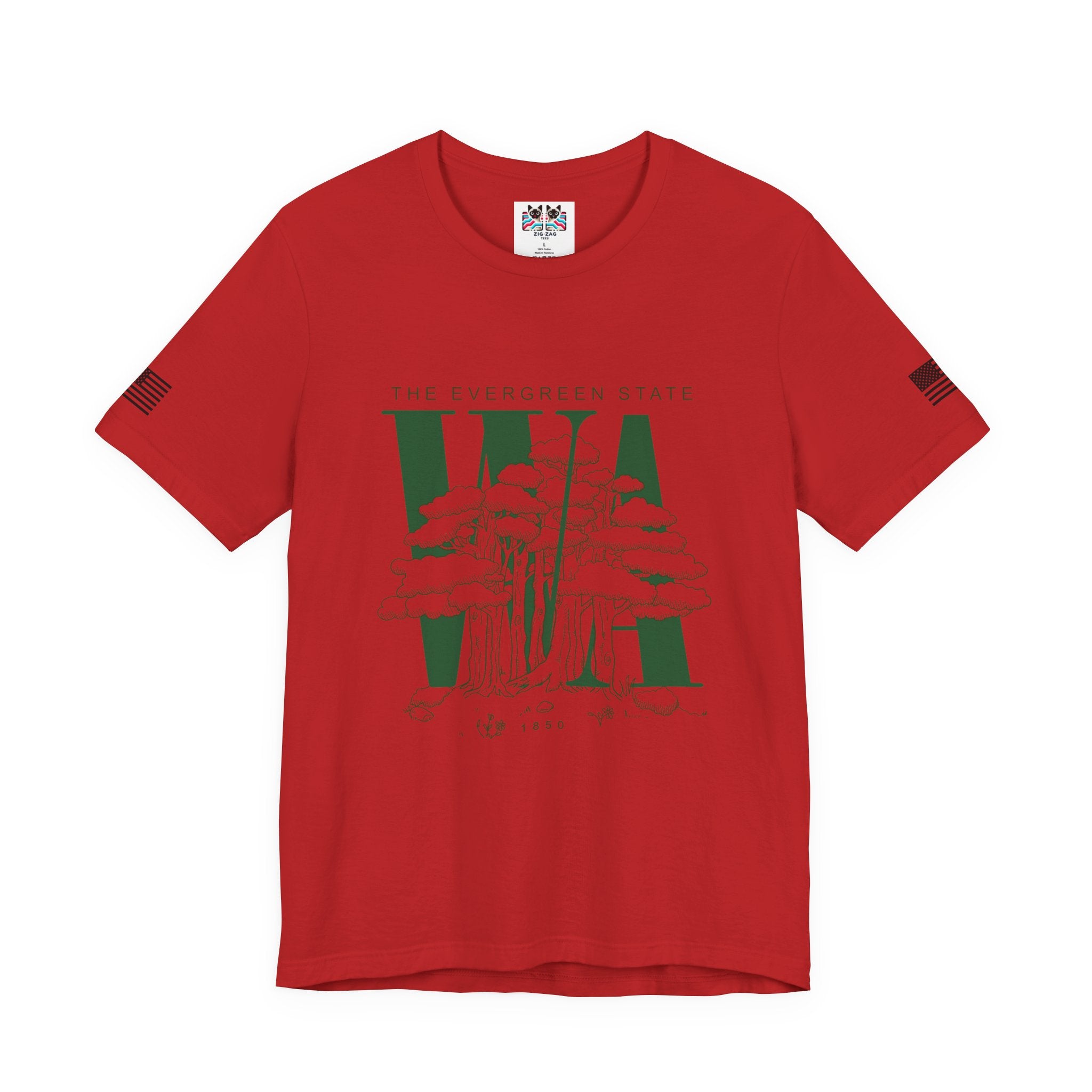 Washington WA State Evergreen State Tree Illustration T-Shirt | The Evergreen State 1850 Nature Graphic Tee