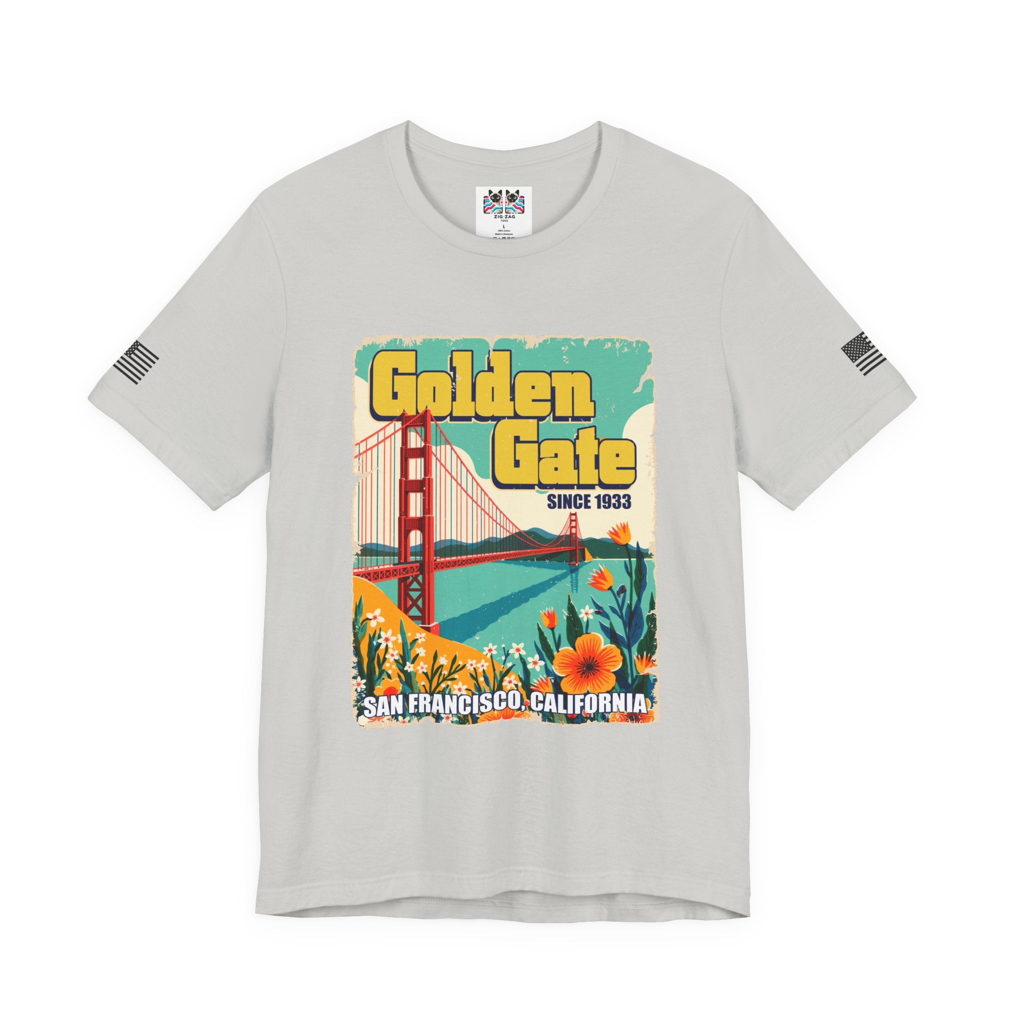 Golden Gate Bridge Since 1933 T-Shirt – Retro Floral Vintage Poster Style Graphic Tee San Francisco California