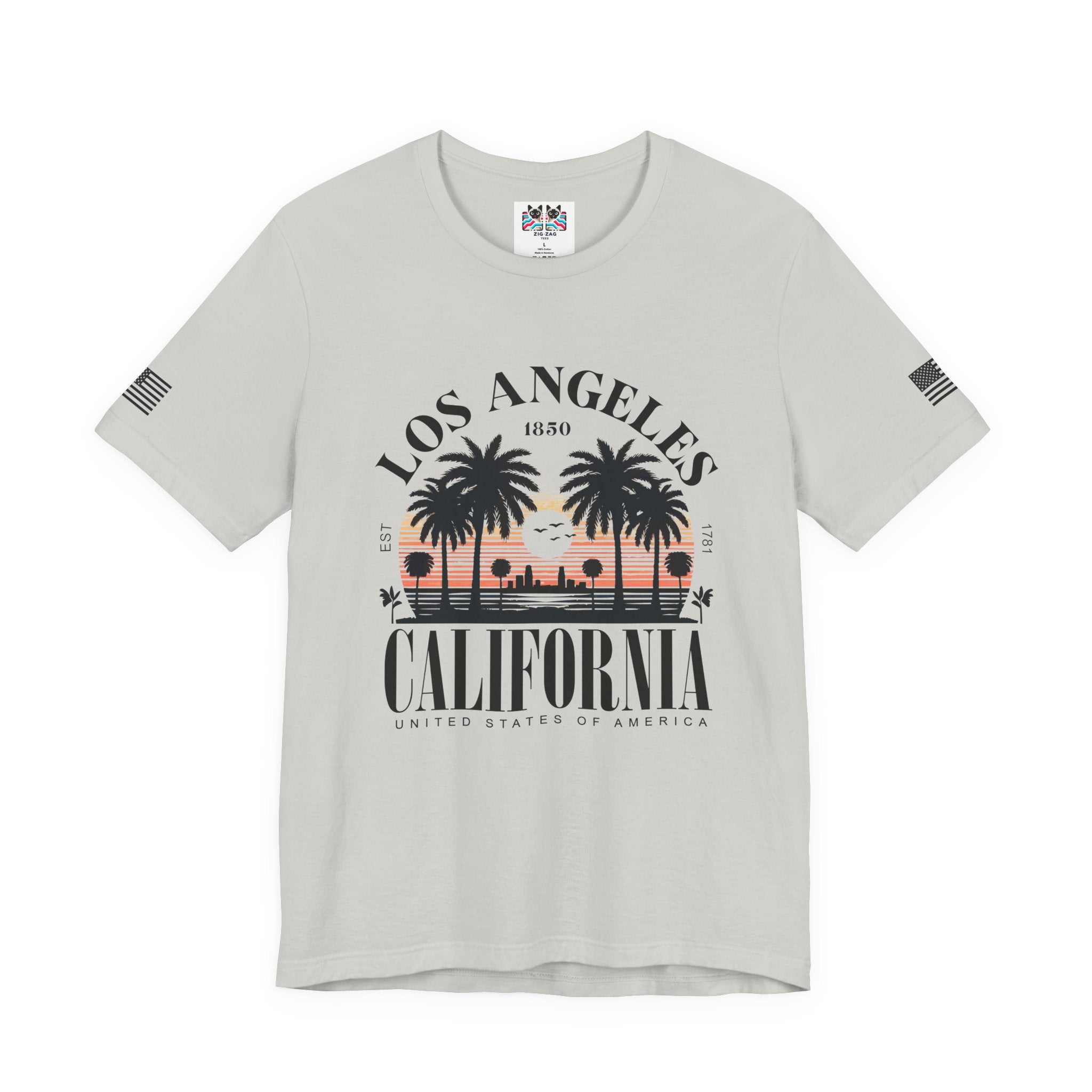 Los Angeles California Santa Monica Pier T-Shirt – Sunset Palm Tree Beach Graphic Tee