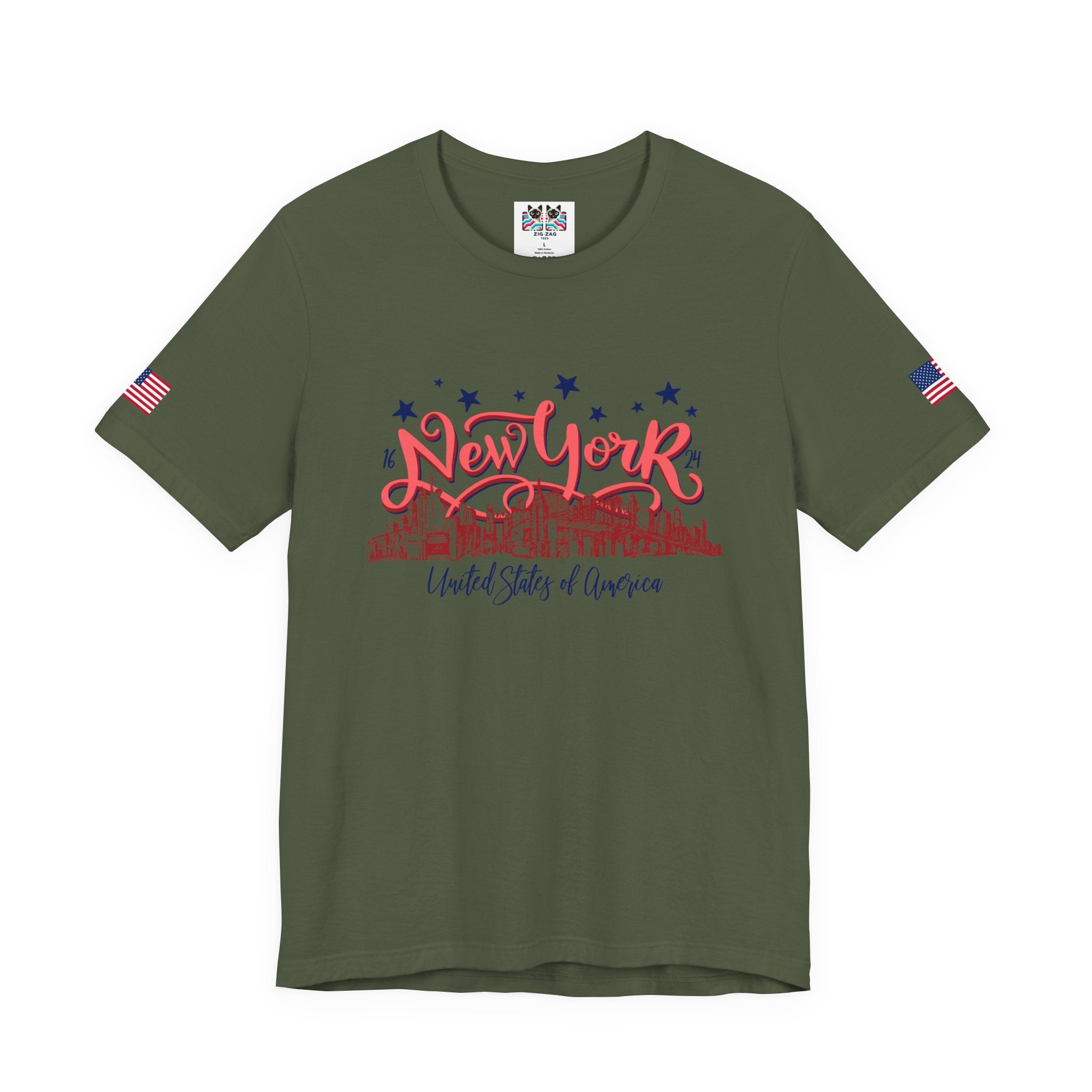 New York 1624 T-Shirt - Vintage Hand Lettered NYC Skyline United States of America