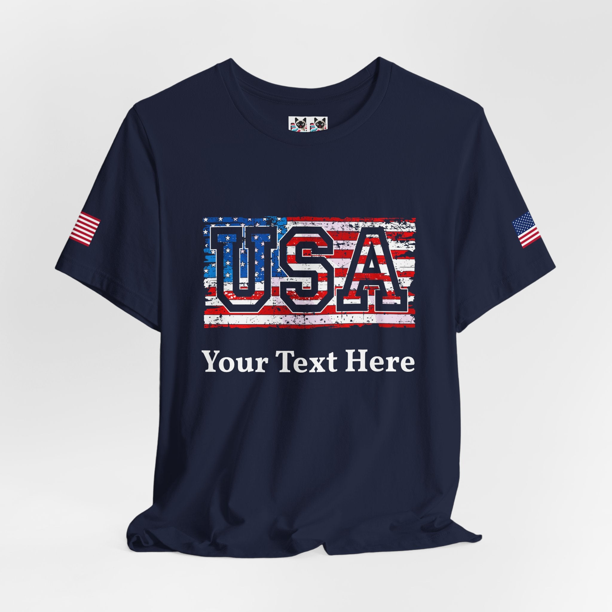 Custom T-Shirt - USA Vintage Collegiate T-Shirt – Retro American Flag Typography Graphic Tee