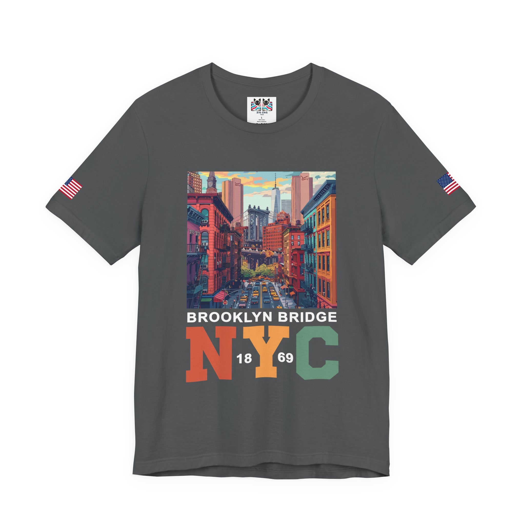 Brooklyn Bridge NYC T-Shirt - Vintage Street Scene Manhattan Bridge 1869 New York