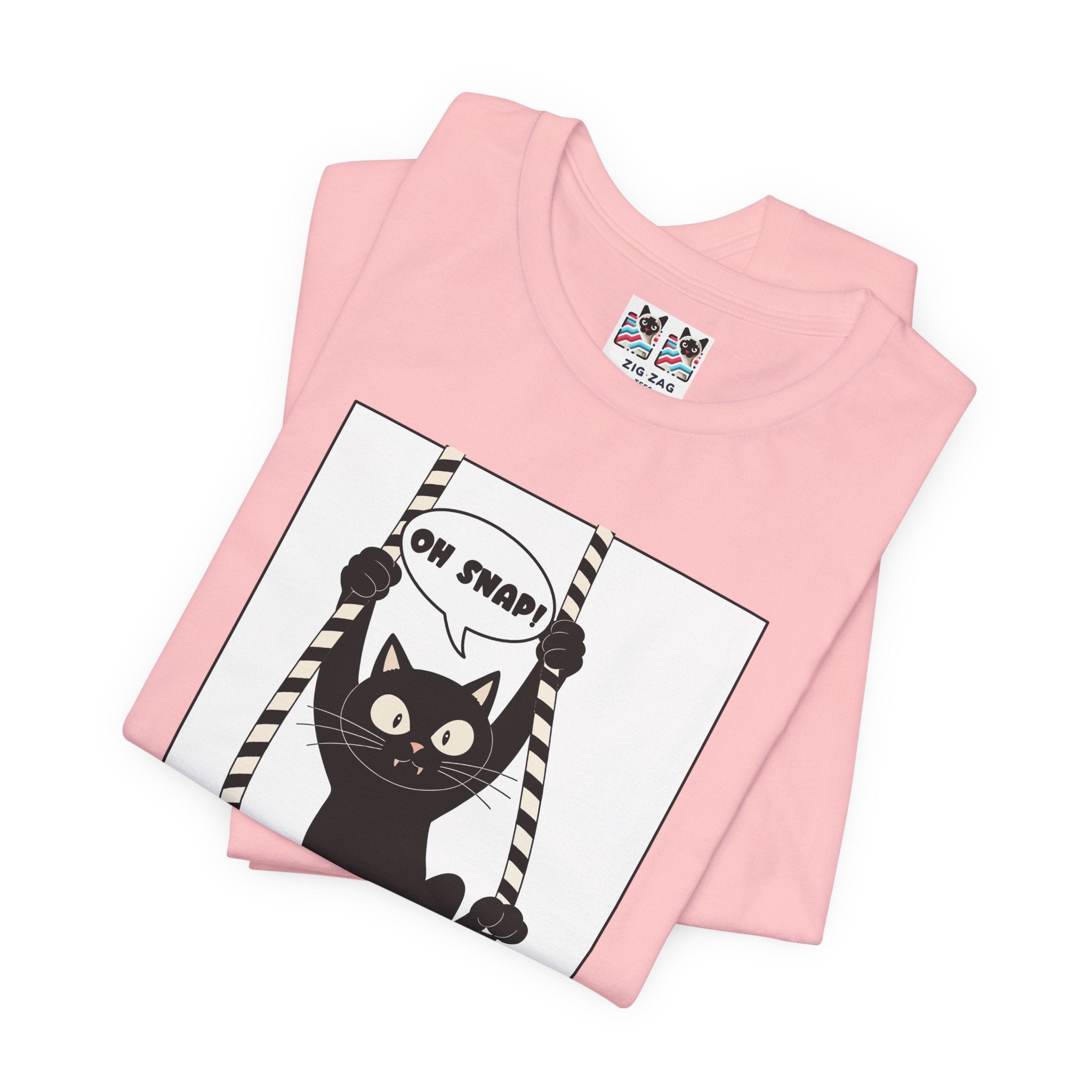 Custom T-Shirt - Oh Snap Funny Cat T-Shirt – Cat Hanging from Blinds Mischievous Kitten Humor Graphic Tee