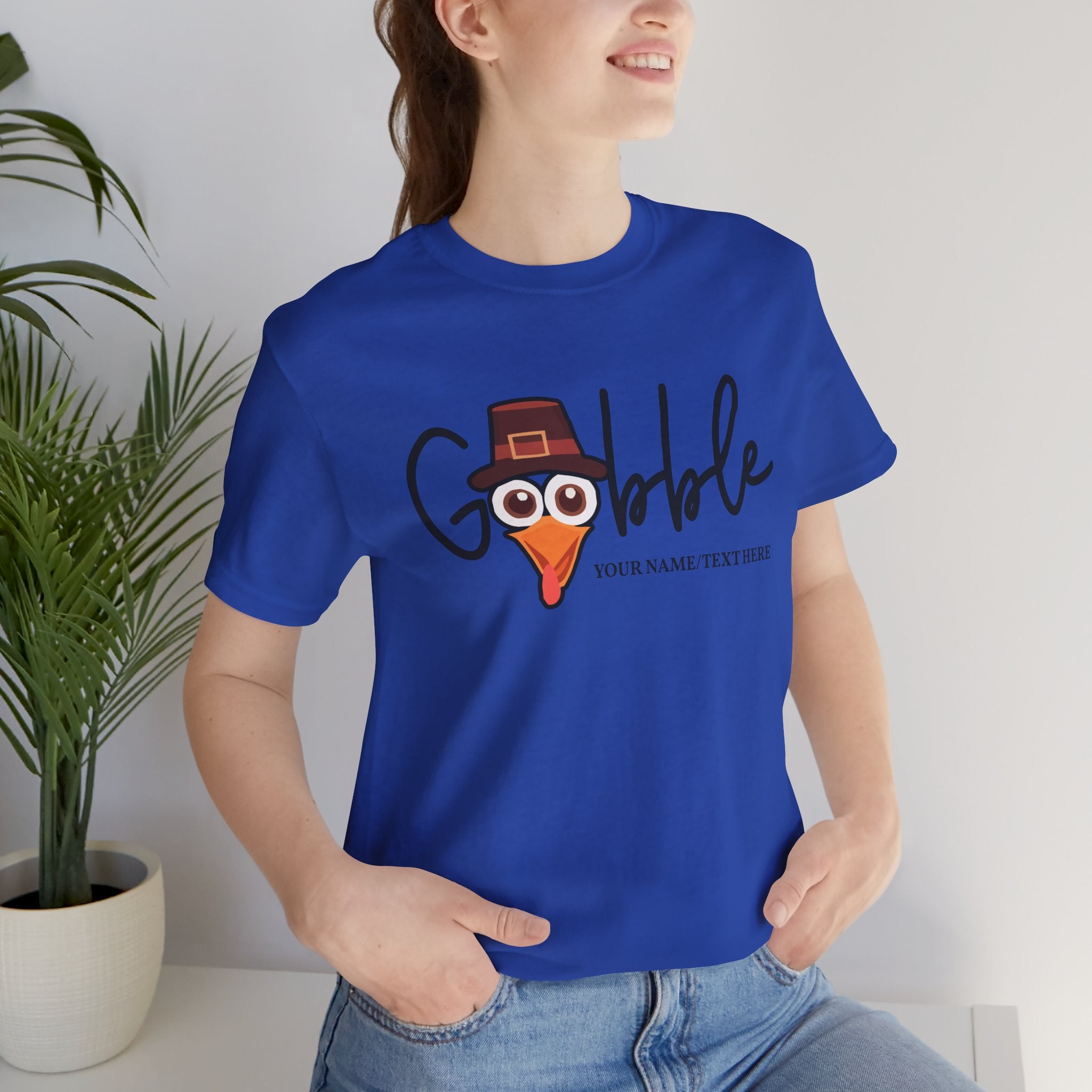 Custom T-Shirt - Gobble Turkey Head Cursive T-Shirt
