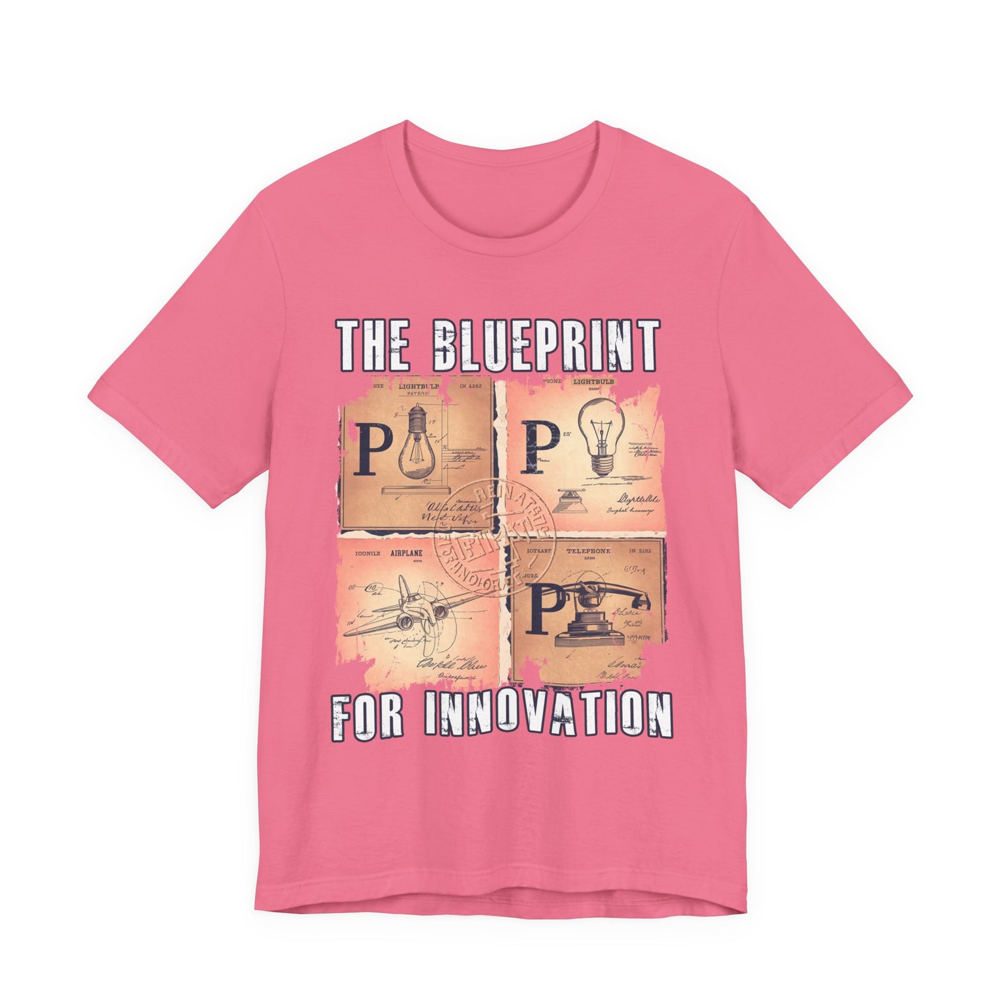 The Blueprint for Innovation Tshirt – Vintage Paper with Iconic Inventions Graphic