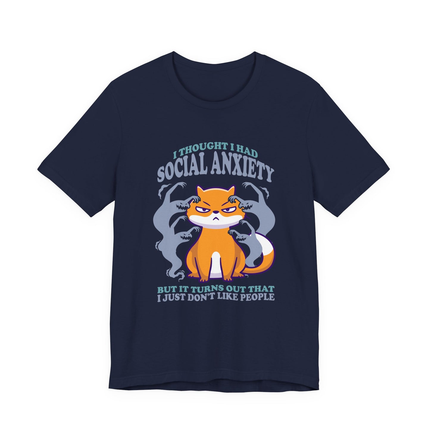I Thought I Had Social Anxiety Cat T-Shirt – Introvert Humor Cat & Ghosts Graphic Tee
