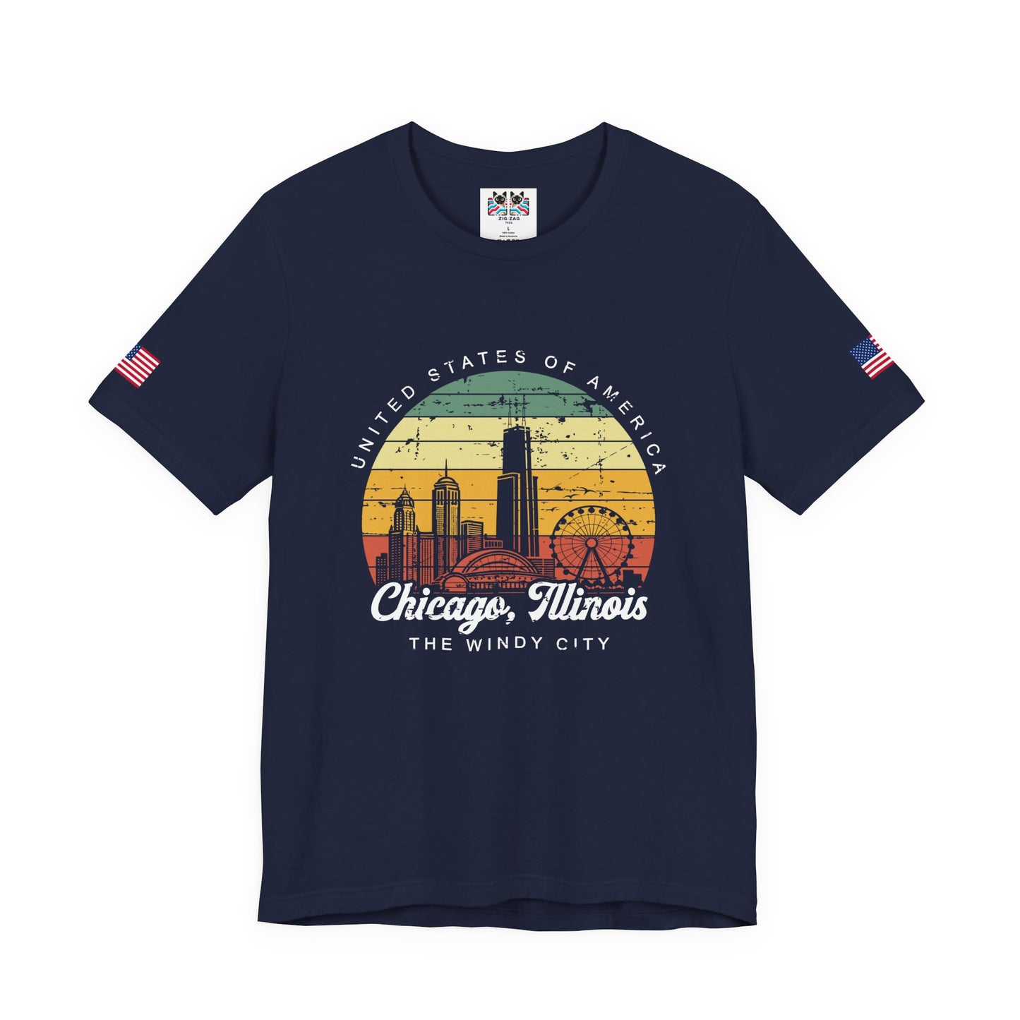 Chicago Illinois Retro Sunset T-Shirt - Vintage Skyline Ferris Wheel 70s Circle Design