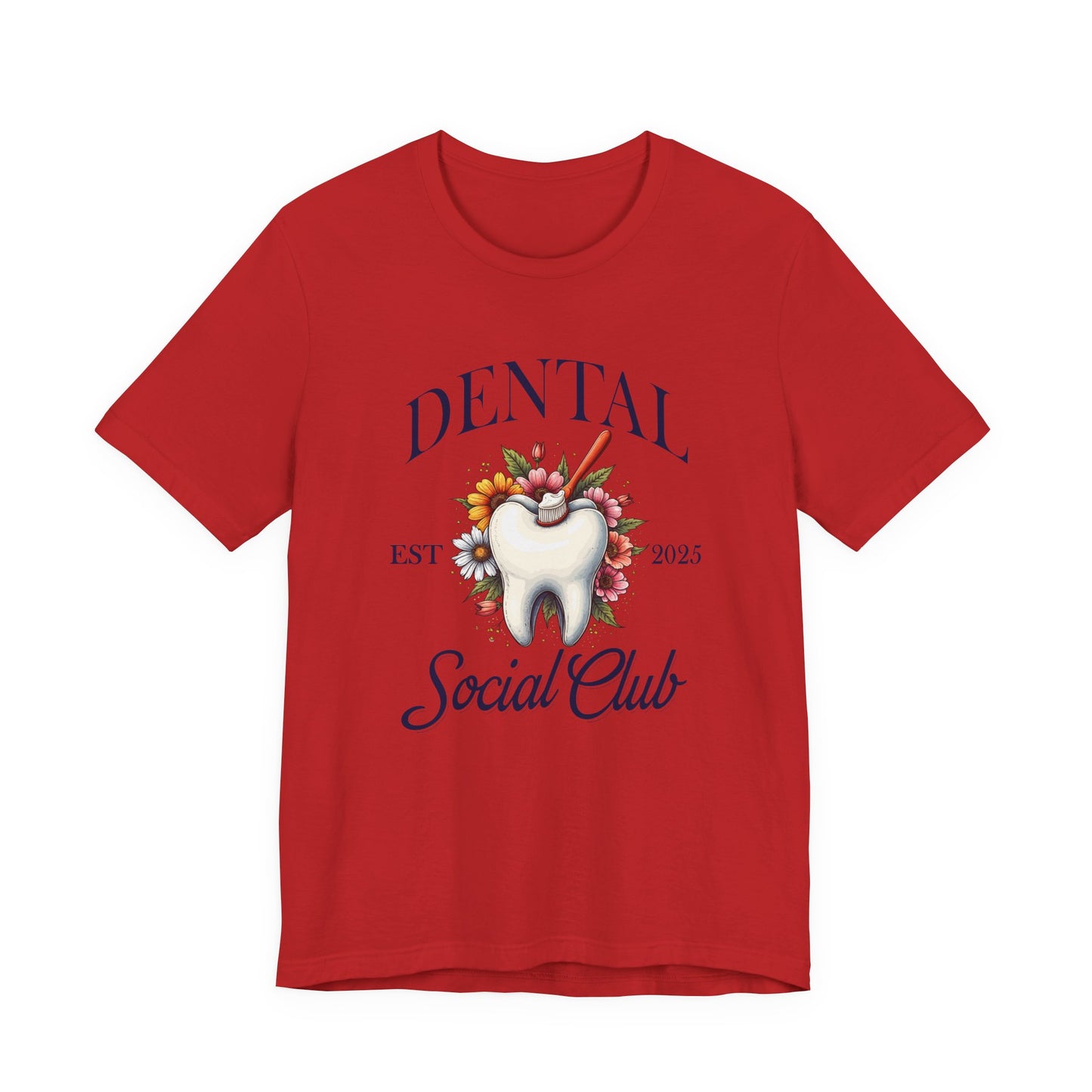 Dental Social Club T Shirt Large Tooth with Brush Paste Flowers Est 2025