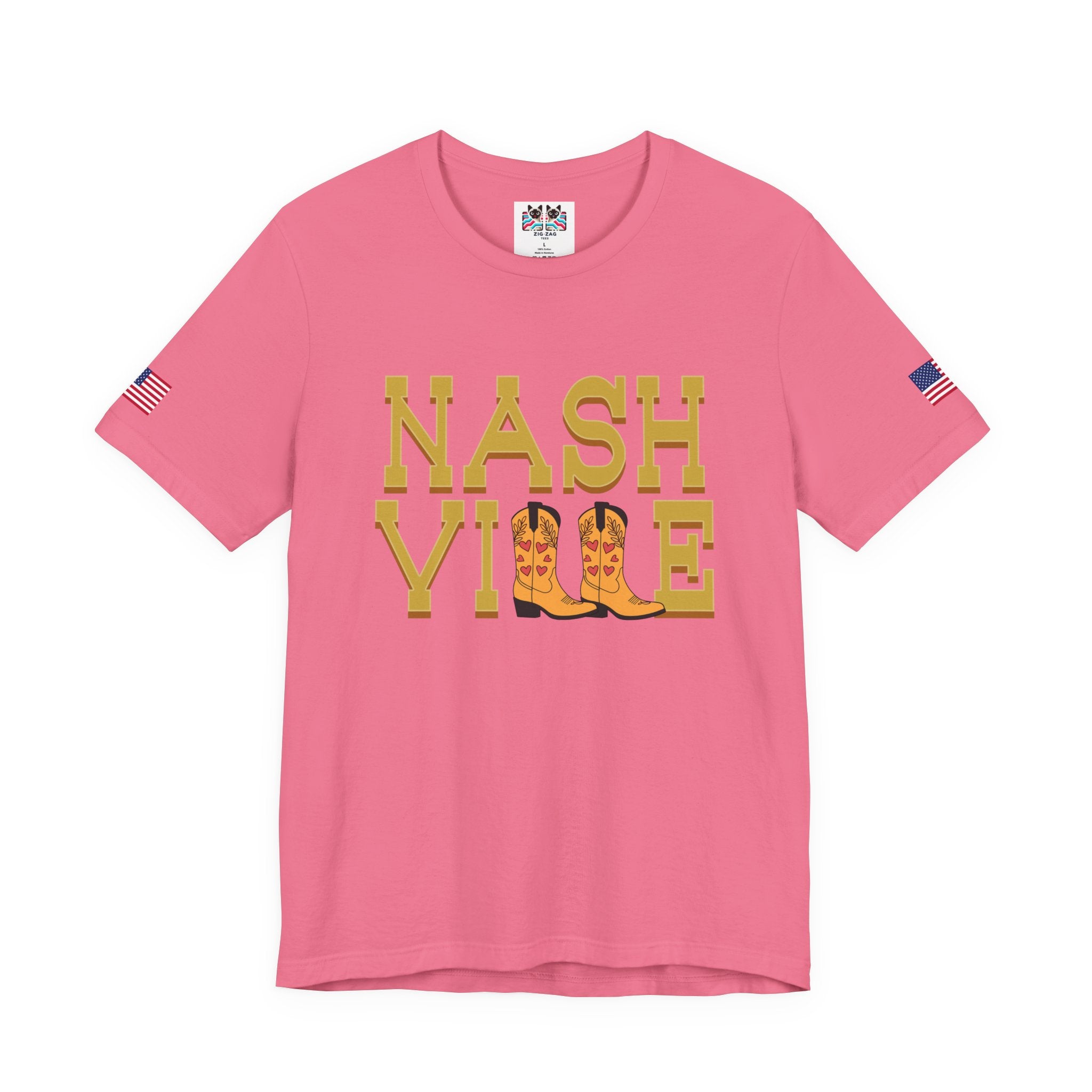 Nashville T-Shirt – Bold Gold Block Letter Cowboy Boots Graphic Tee