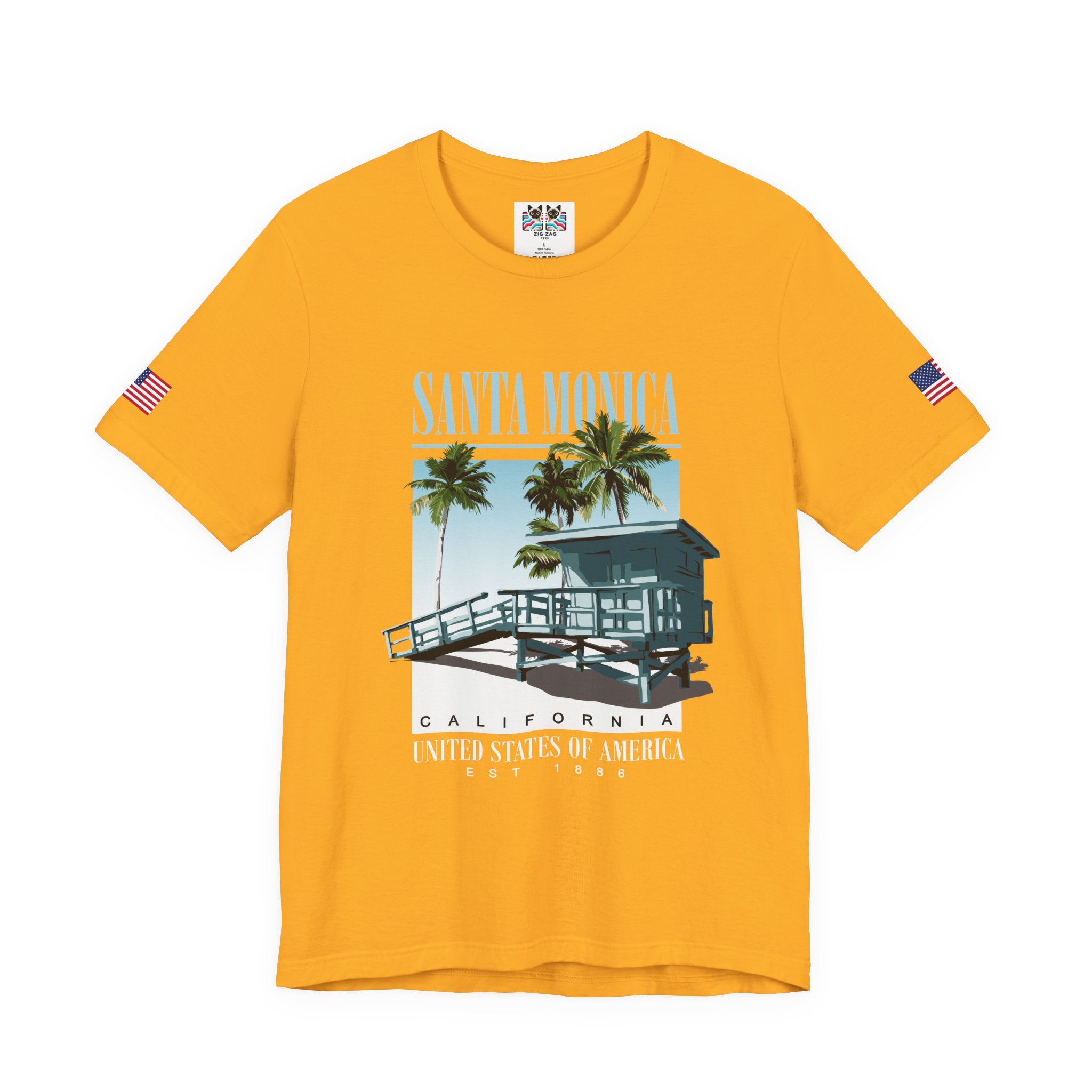 Santa Monica California EST 1886 T-Shirt – Lifeguard Tower Palm Tree Beach Tee