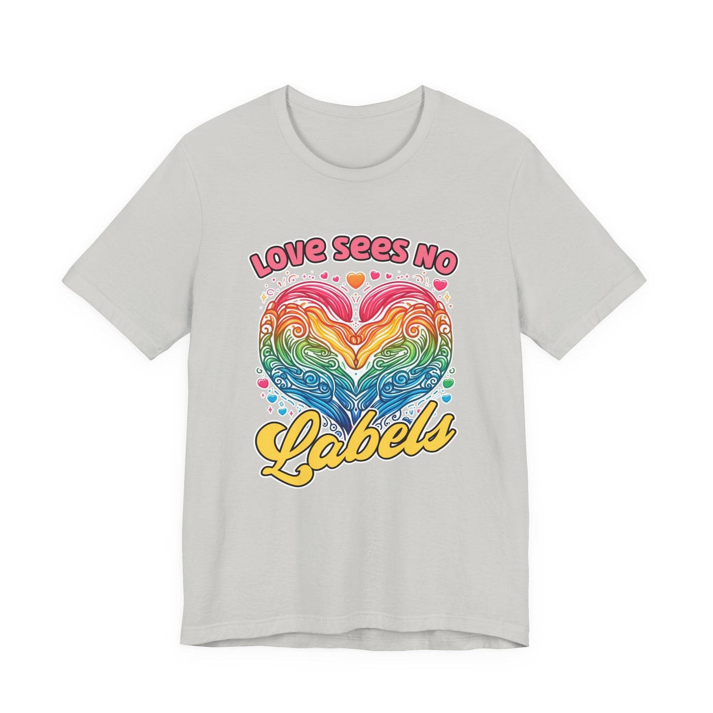 Love Sees No Labels – Colorful Abstract Heart Line Art Graphic T-Shirt