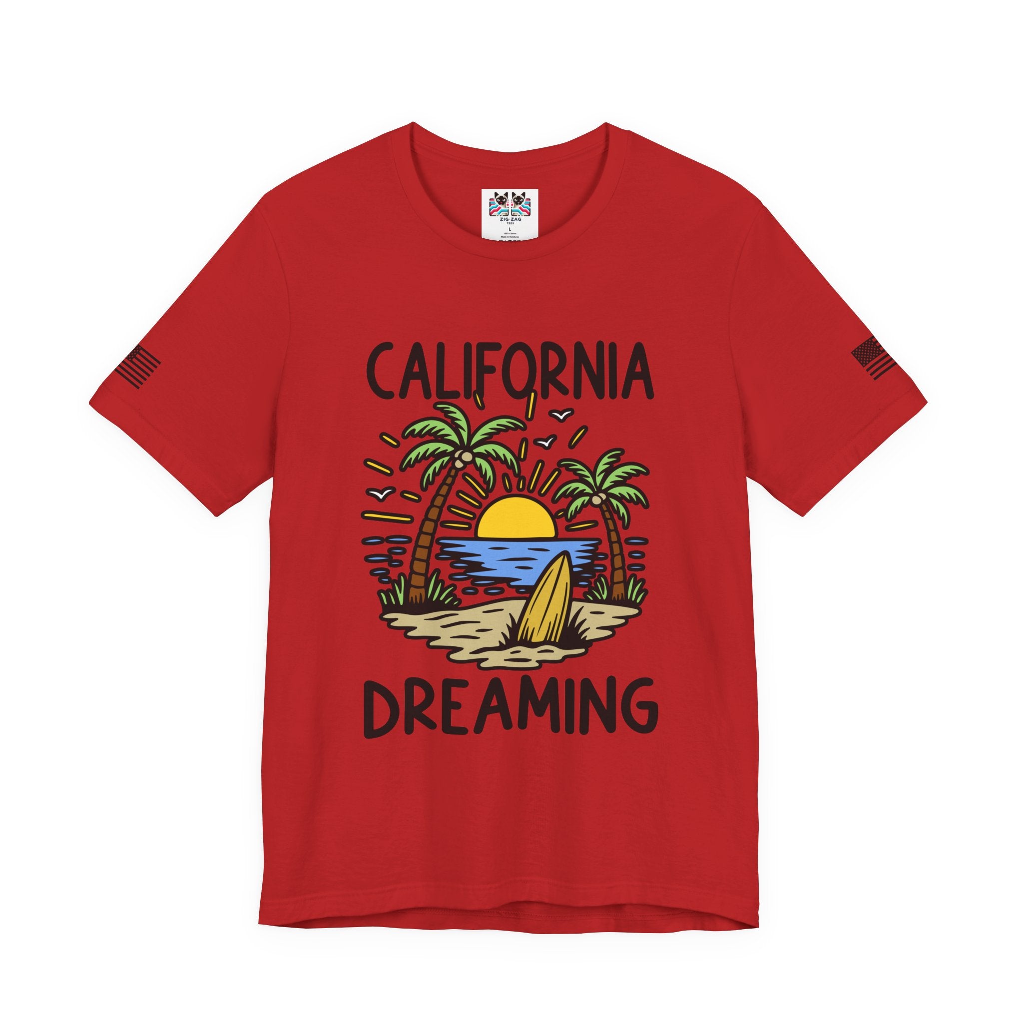California Dreaming T-Shirt – Beach Sunset Surfboard Palm Tree Tropical Graphic Tee