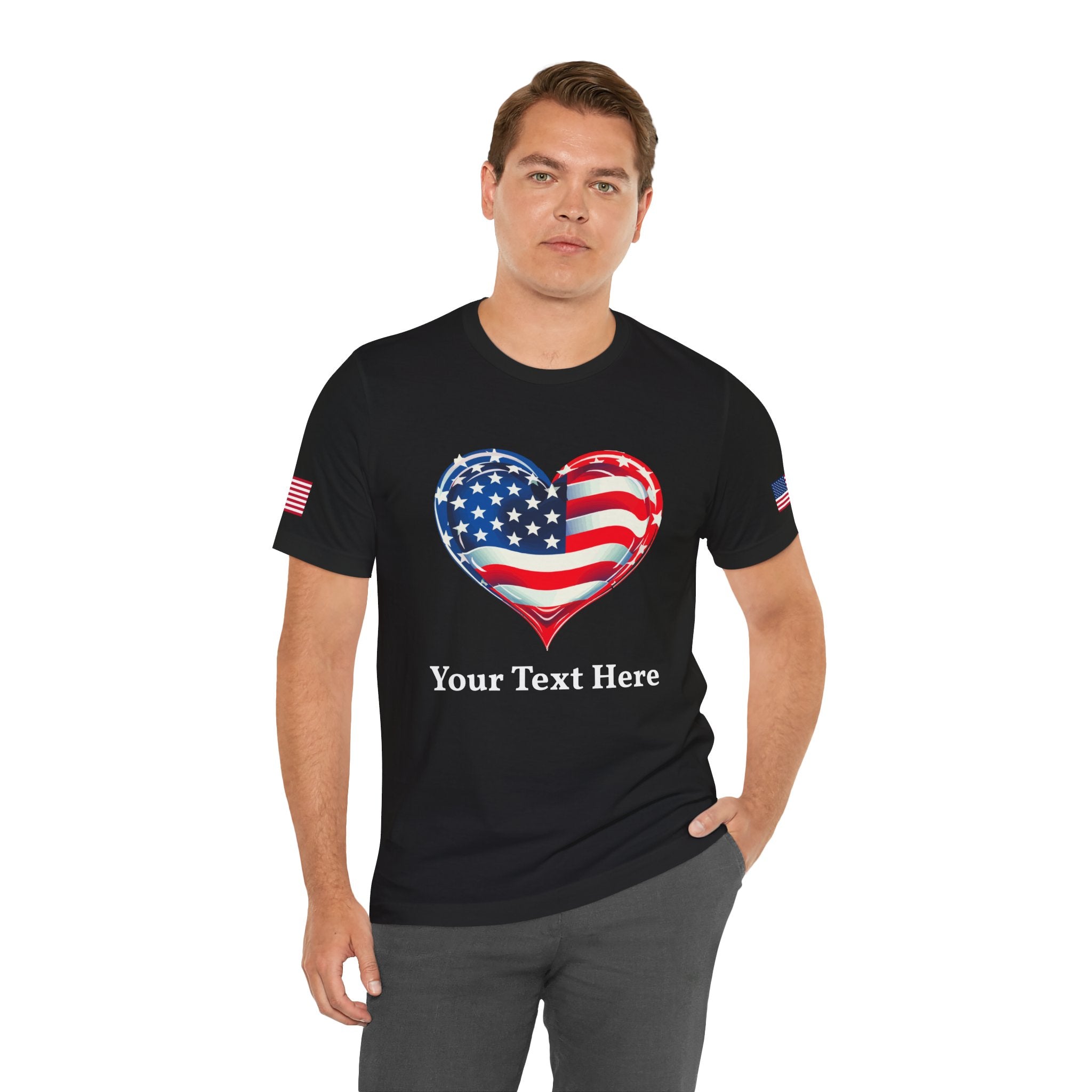 Custom T-Shirt - American Flag Heart T-Shirt – Love USA Patriotic Pride Graphic Tee